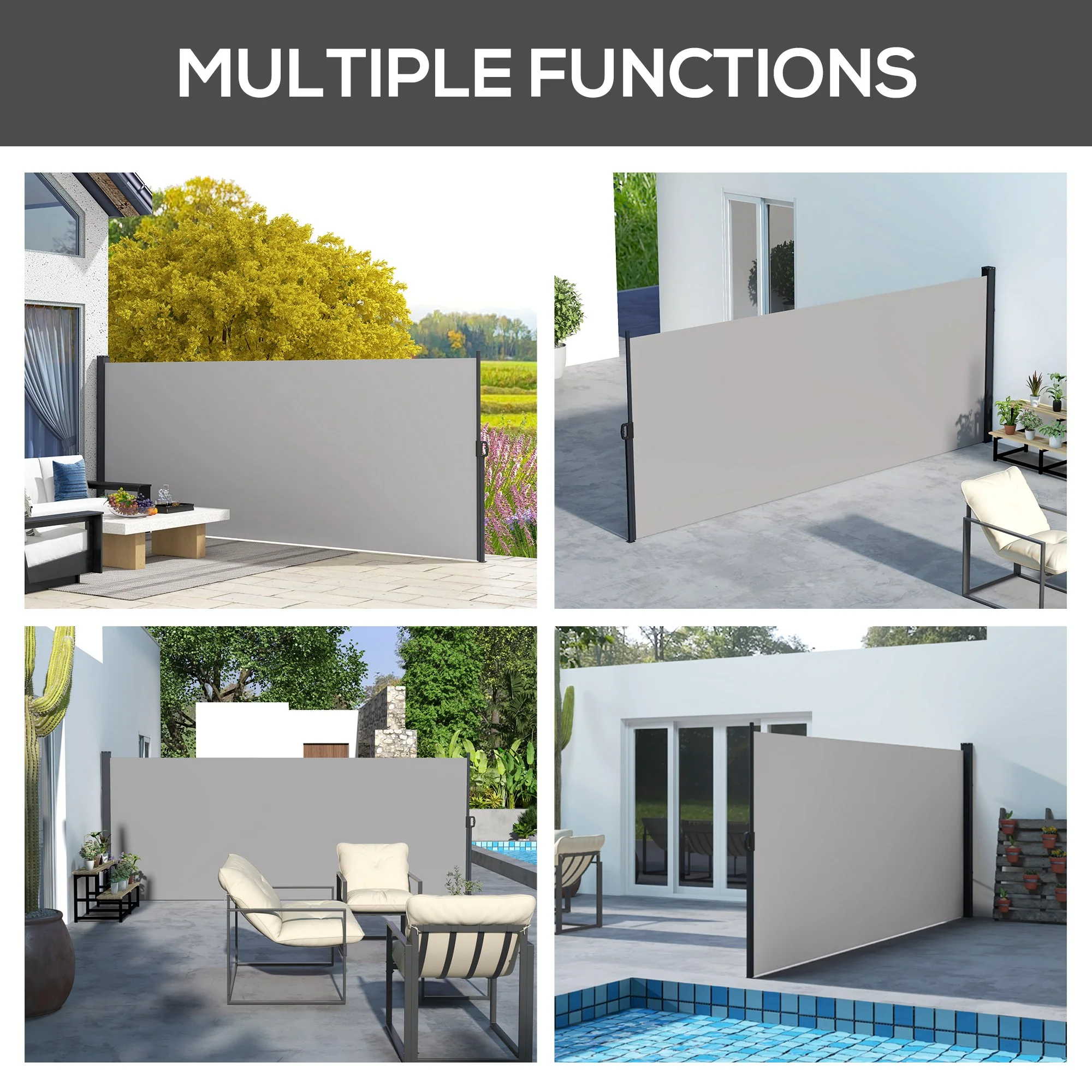 13' x 5' Retractable Side Awning, Full Cassette Privacy Screen, Light Grey - Image 9