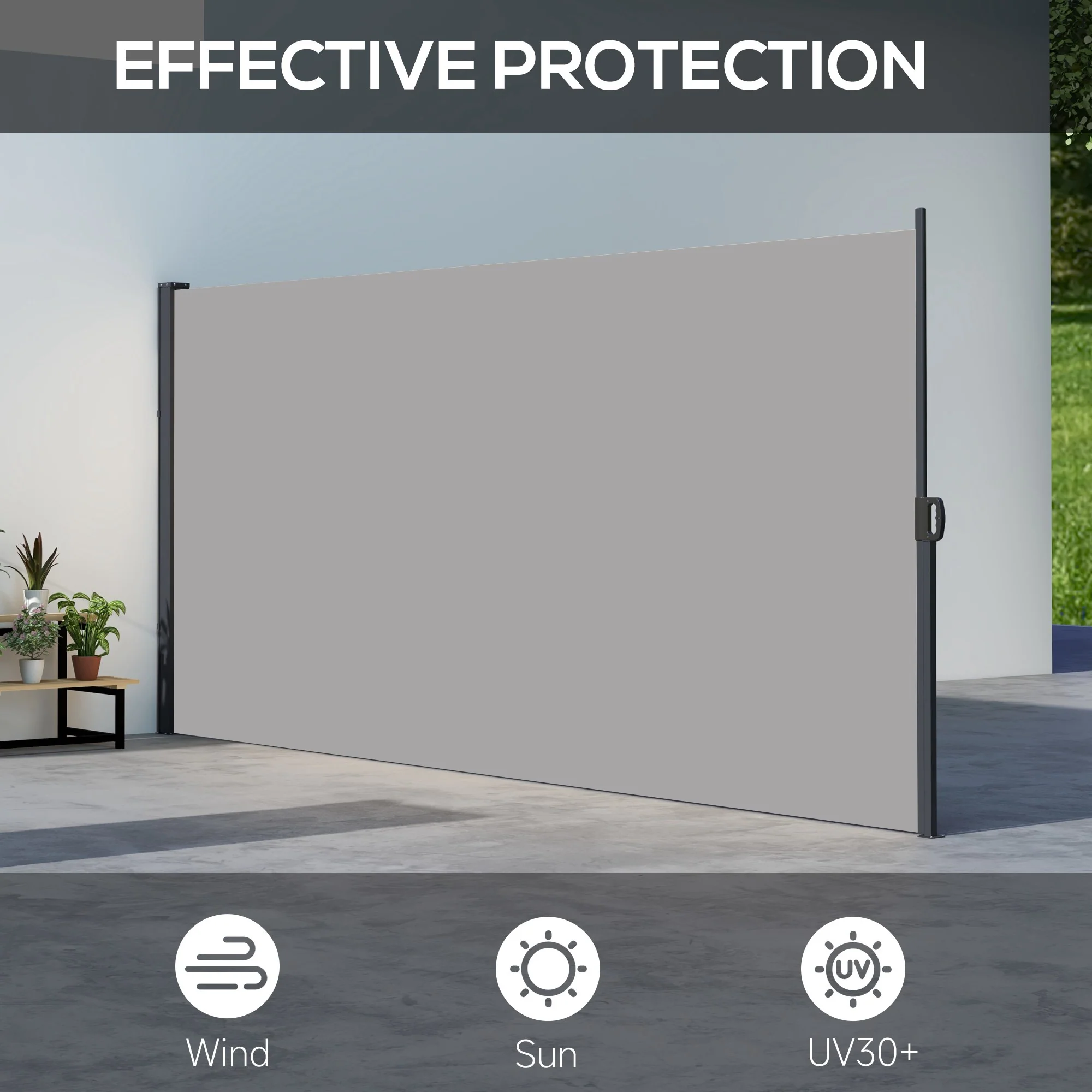 13' x 6' Retractable Side Awning, Full Cassette Privacy Screen, Light Grey - Image 6