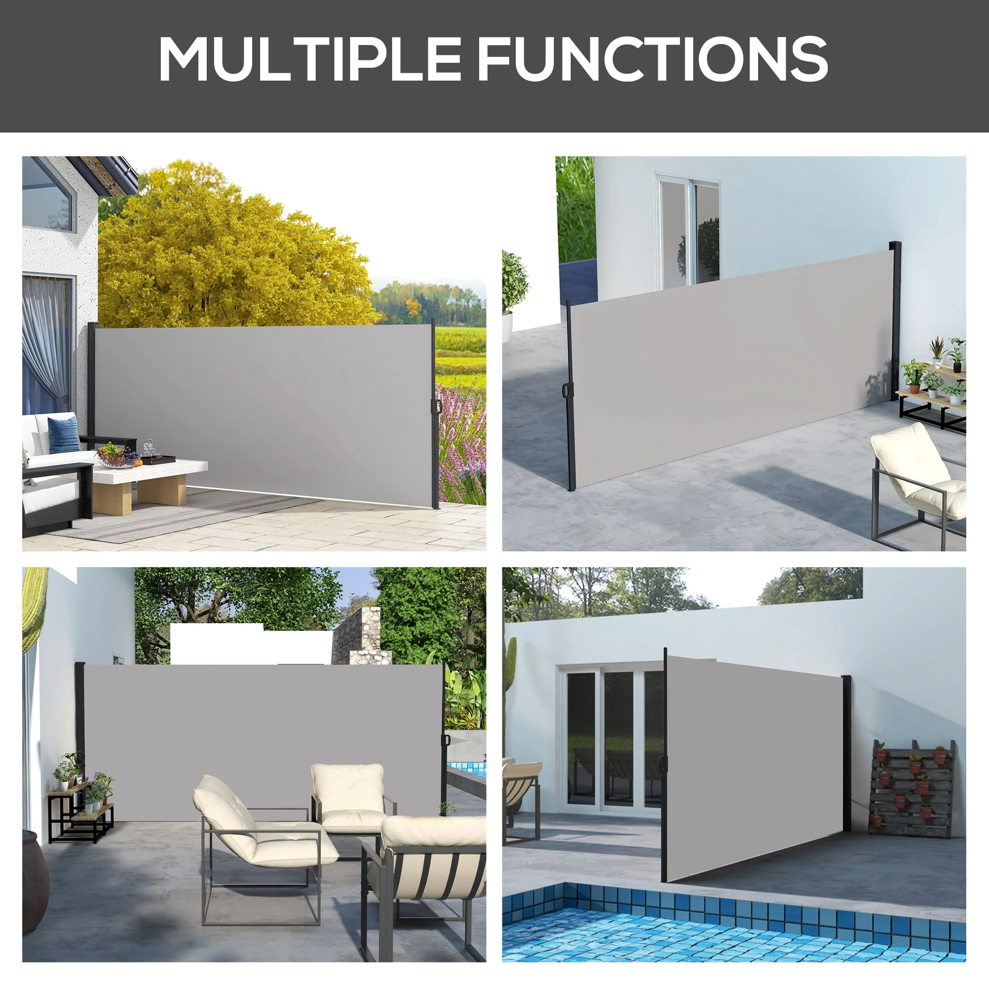13' x 6' Retractable Side Awning, Full Cassette Privacy Screen, Light Grey - Image 9