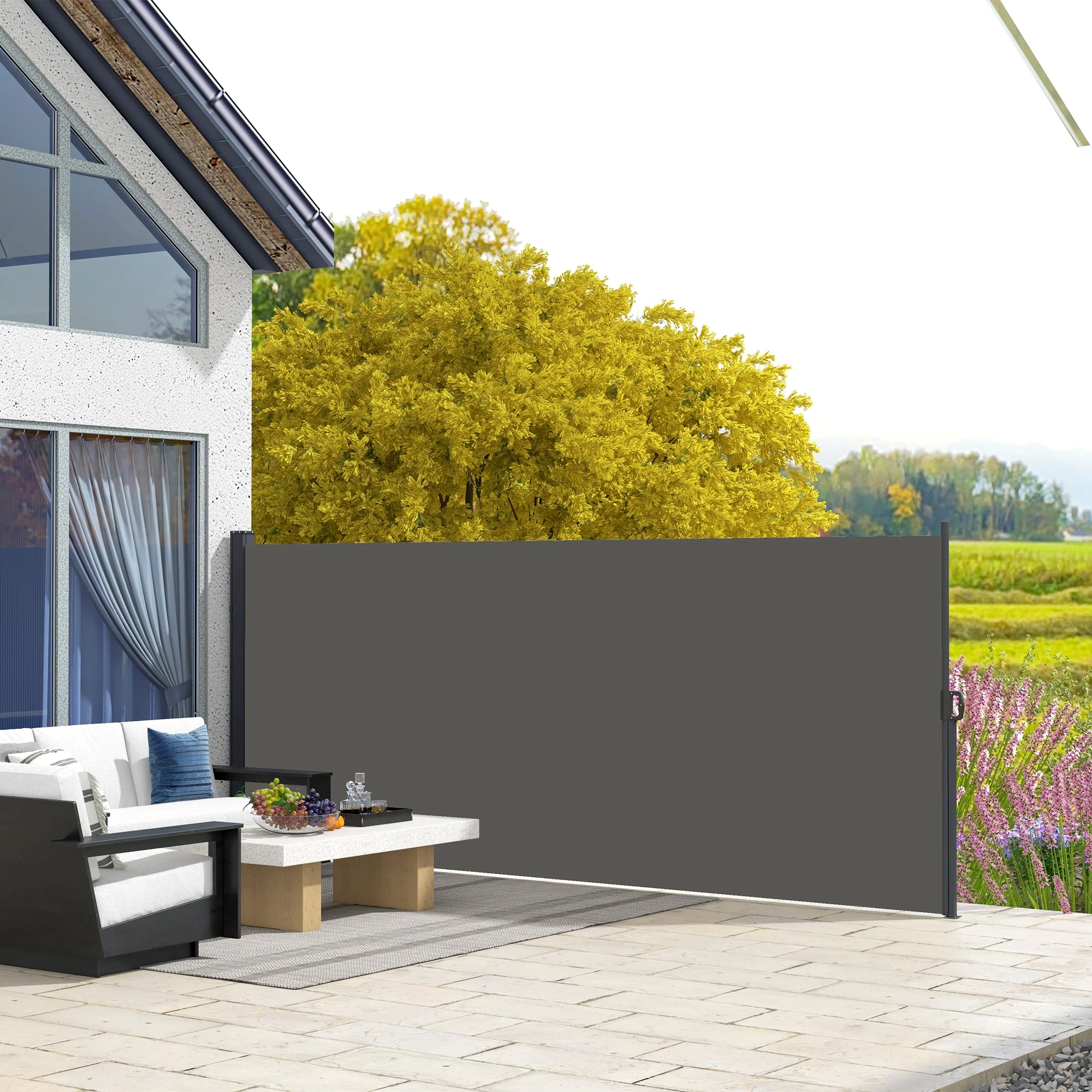 13' x 6' Retractable Side Awning, Full Cassette Privacy Screen, Dark Grey - Image 3