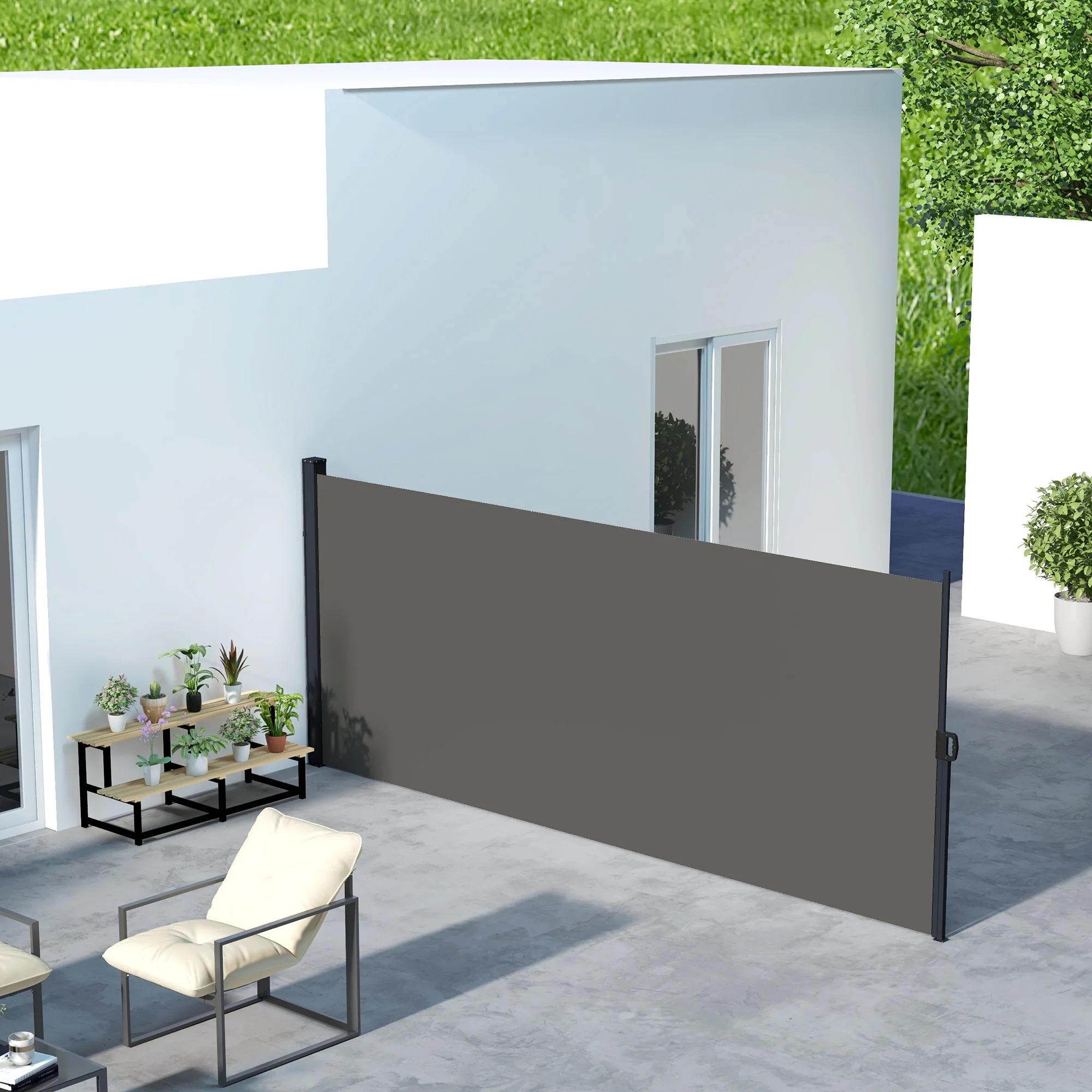 13' x 6' Retractable Side Awning, Full Cassette Privacy Screen, Dark Grey - Image 4