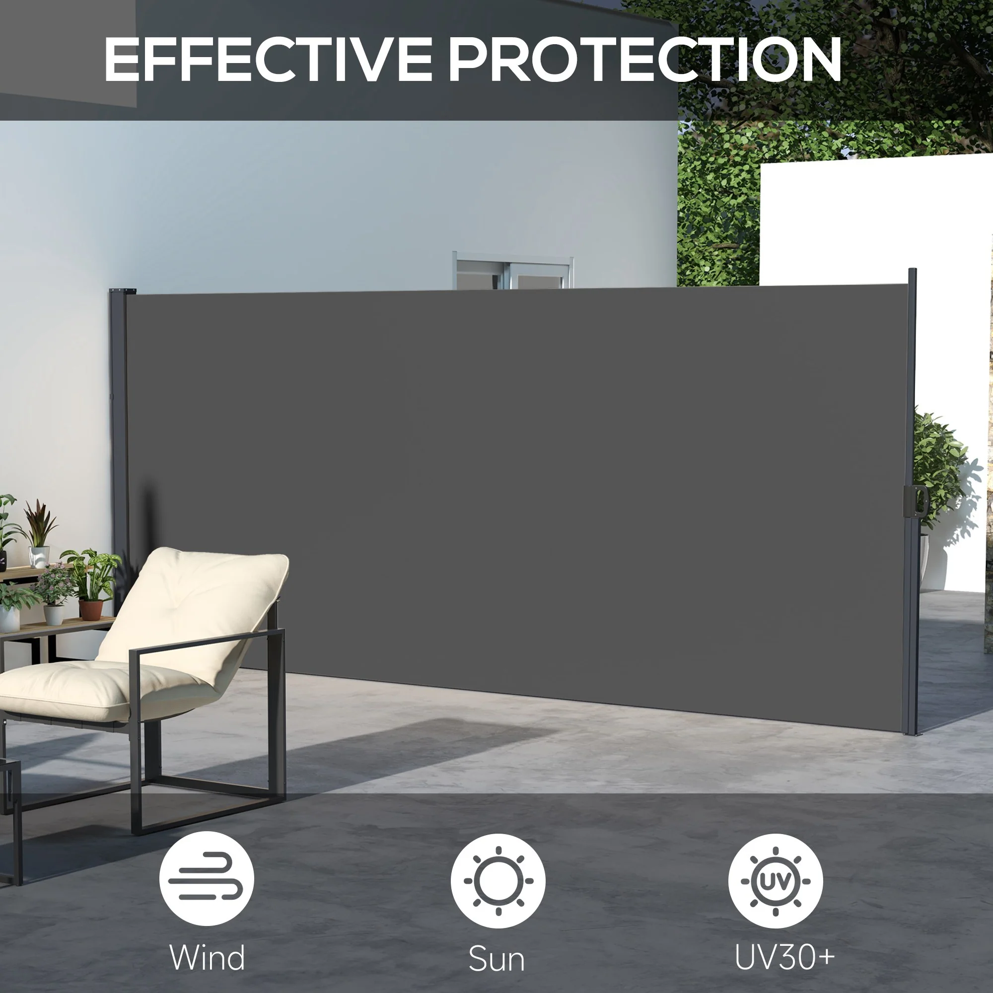 13' x 6' Retractable Side Awning, Full Cassette Privacy Screen, Dark Grey - Image 6