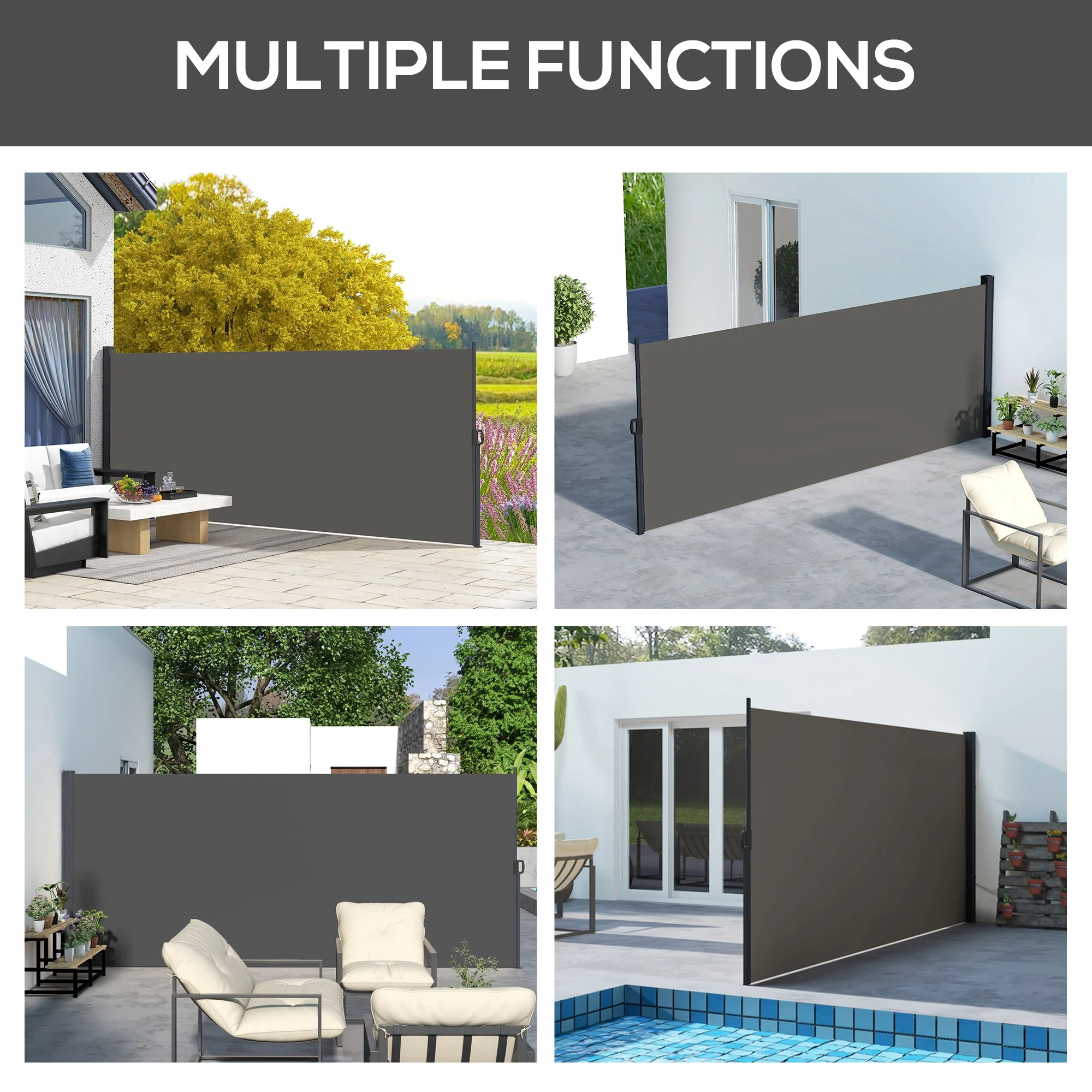 13' x 6' Retractable Side Awning, Full Cassette Privacy Screen, Dark Grey - Image 9