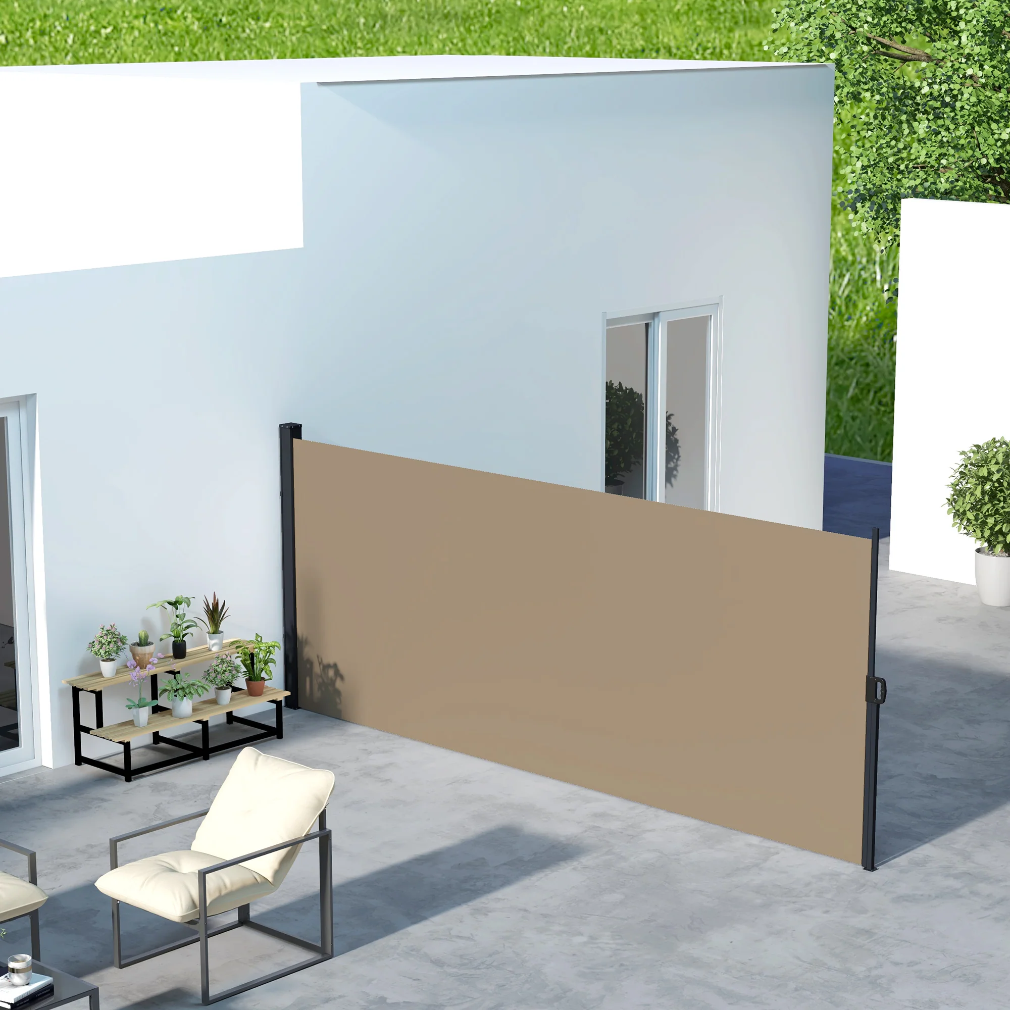 13' x 6' Retractable Side Awning, Full Cassette Privacy Screen, Khaki - Image 3