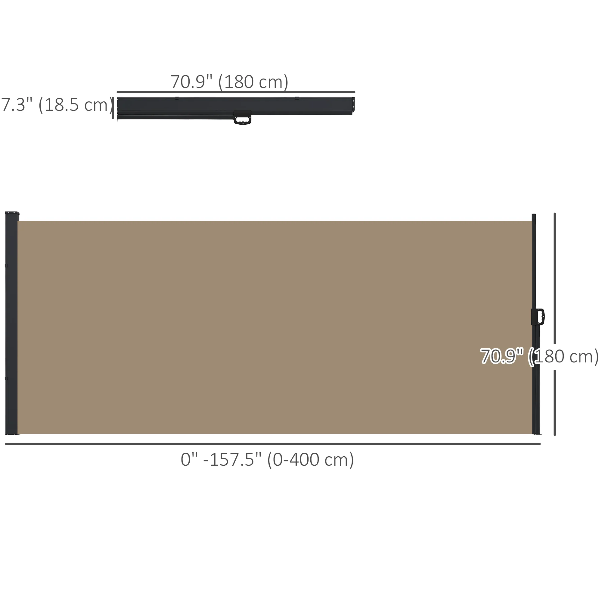 13' x 6' Retractable Side Awning, Full Cassette Privacy Screen, Khaki - Image 5