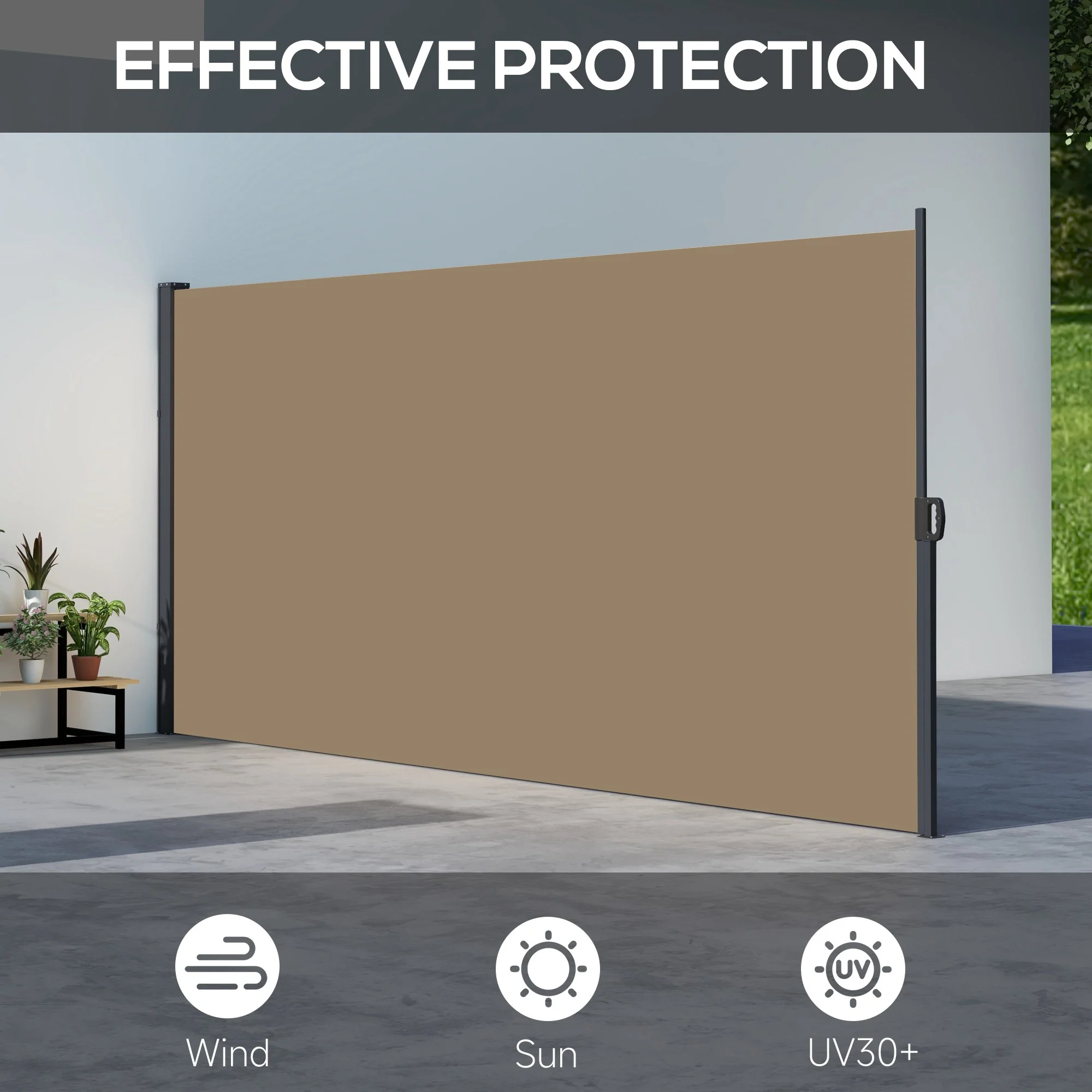 13' x 6' Retractable Side Awning, Full Cassette Privacy Screen, Khaki - Image 6
