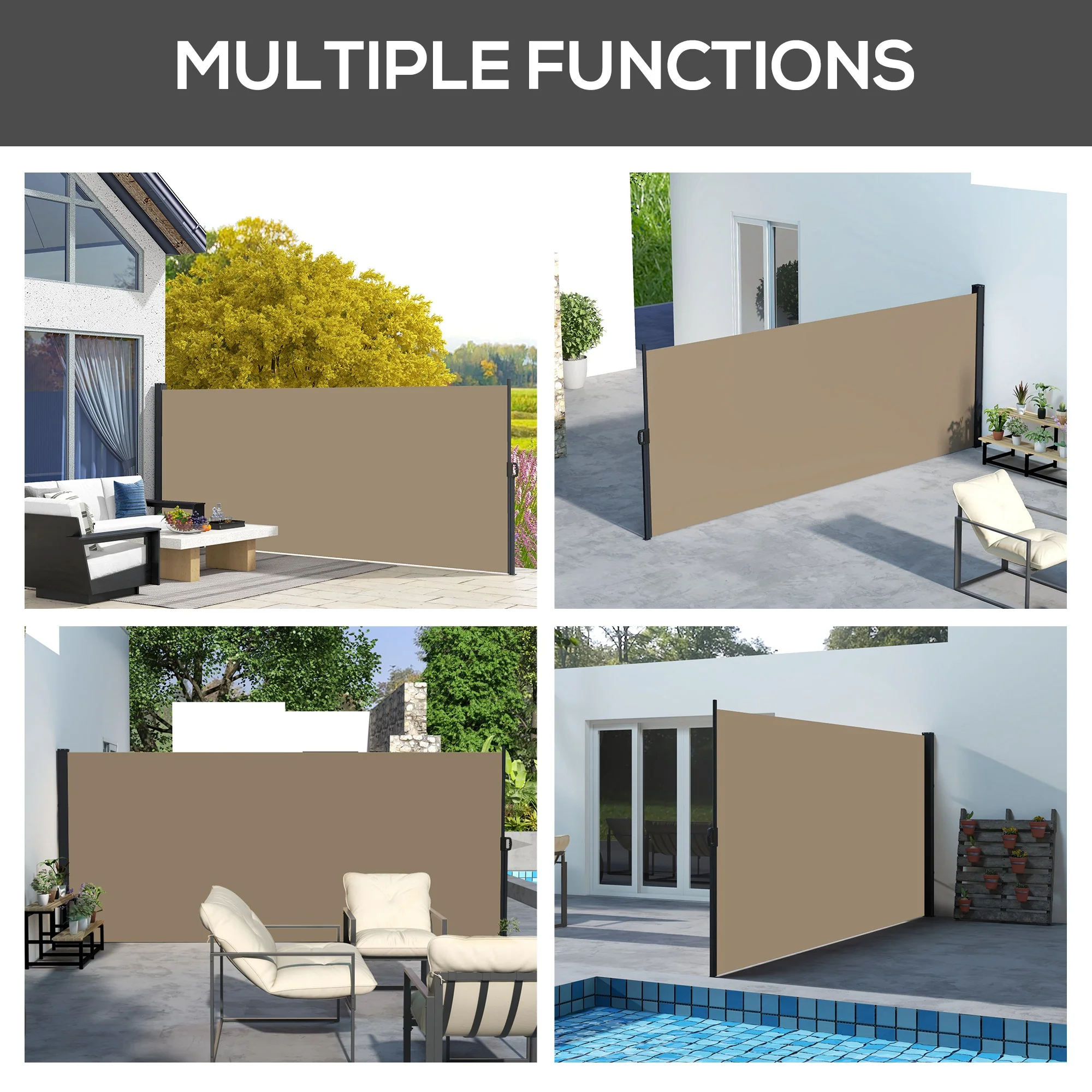 13' x 6' Retractable Side Awning, Full Cassette Privacy Screen, Khaki - Image 9