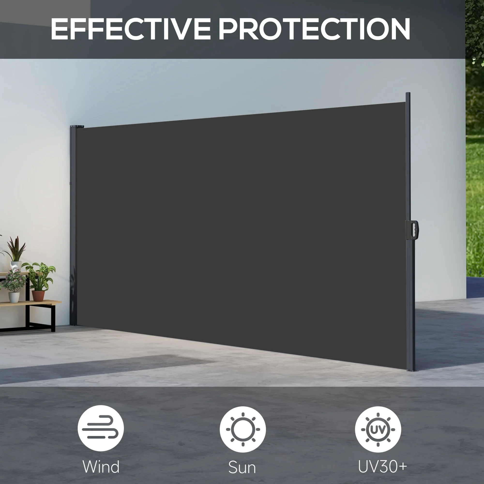 13' x 6' Retractable Side Awning, Full Cassette Privacy Screen, Black - Image 6