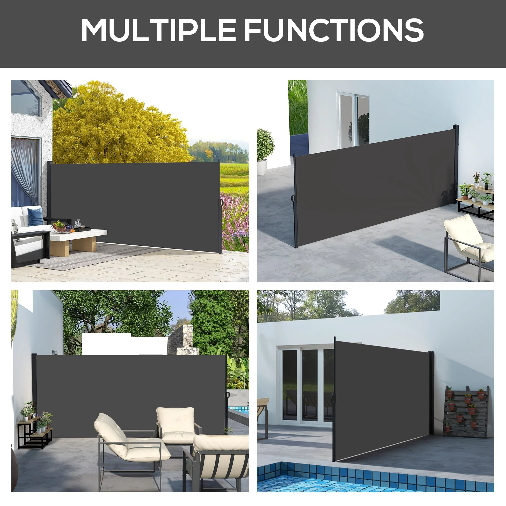 13' x 6' Retractable Side Awning, Full Cassette Privacy Screen, Black - Image 9