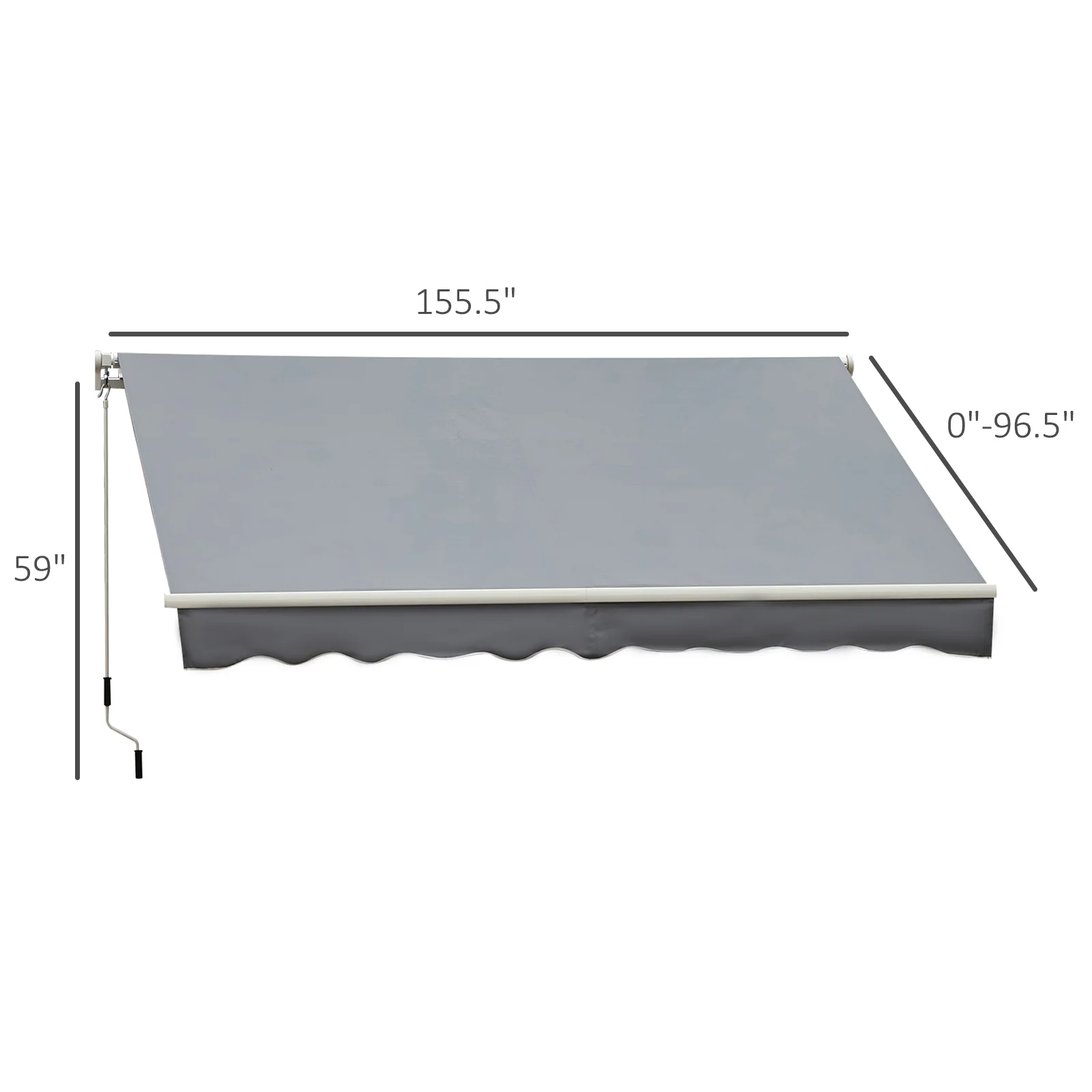 13' x 8' Retractable Patio Awning with Manual Crank, UV & Water-Resistant Fabric and Aluminum Frame, Grey - Image 5