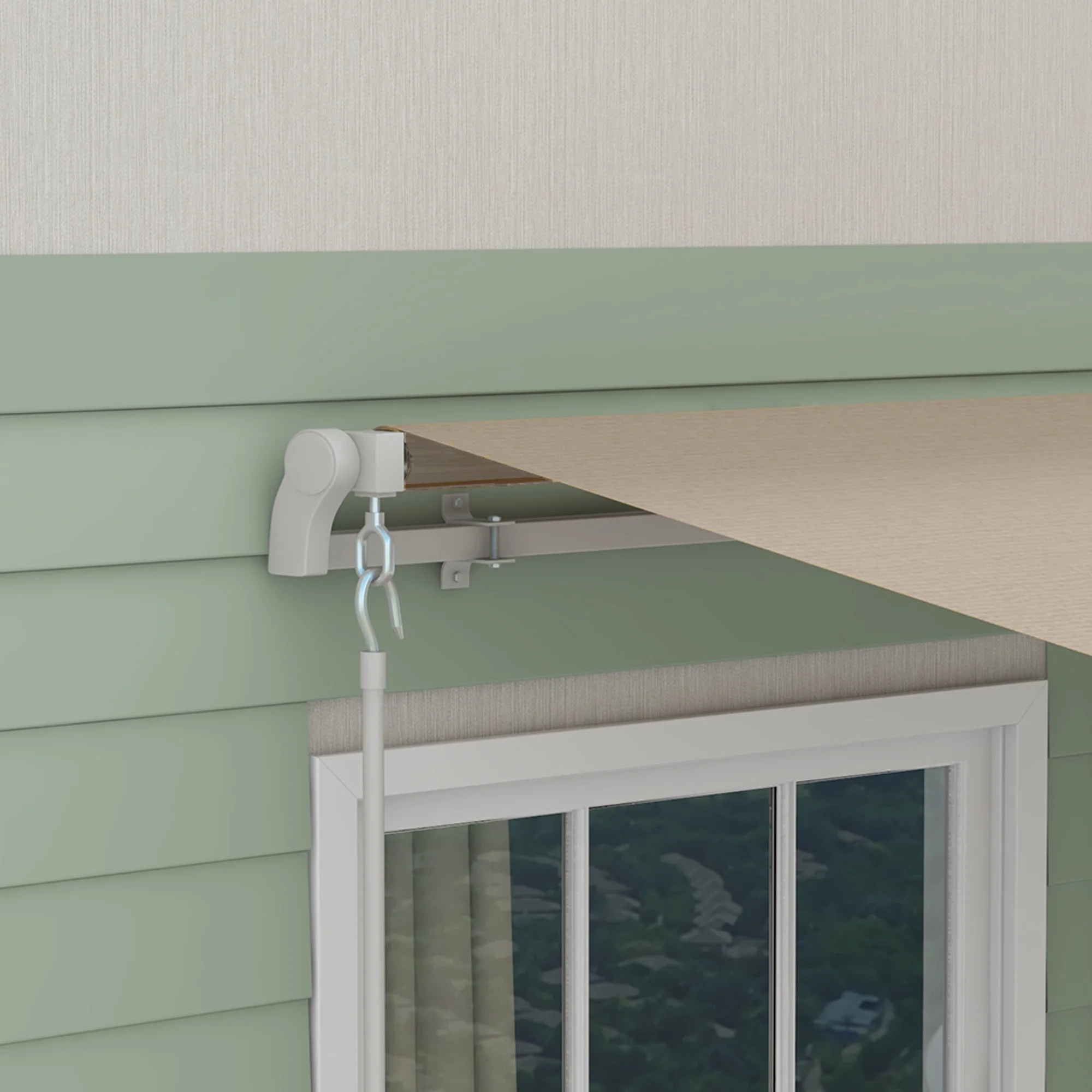 13' x 8' Retractable Patio Awning with Manual Crank, UV & Water-Resistant Fabric and Aluminum Frame, Khaki - Image 11