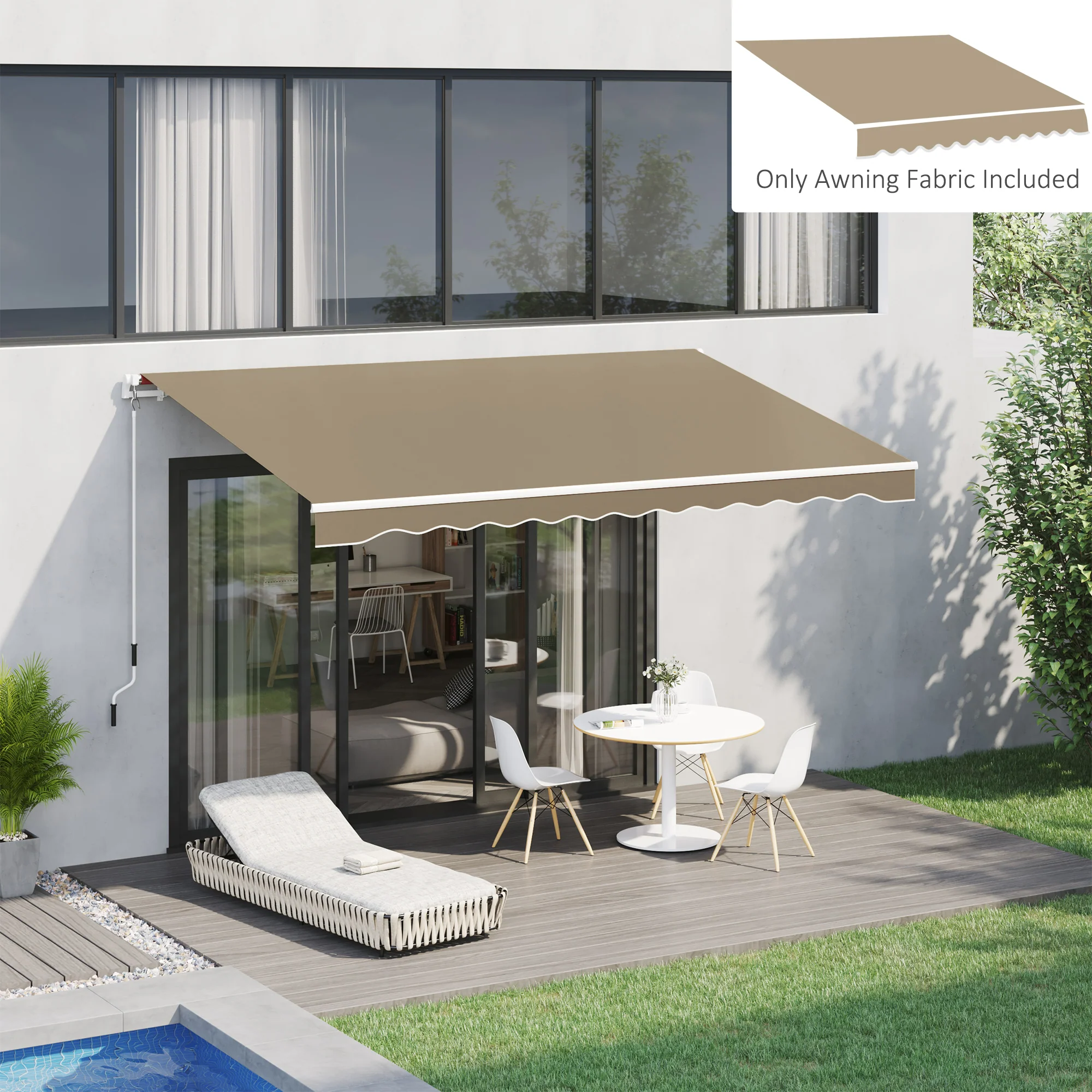 13' x 8' Retractable Awning Fabric Replacement, 280gsm UV Resistant Fabric, Beige - Image 3