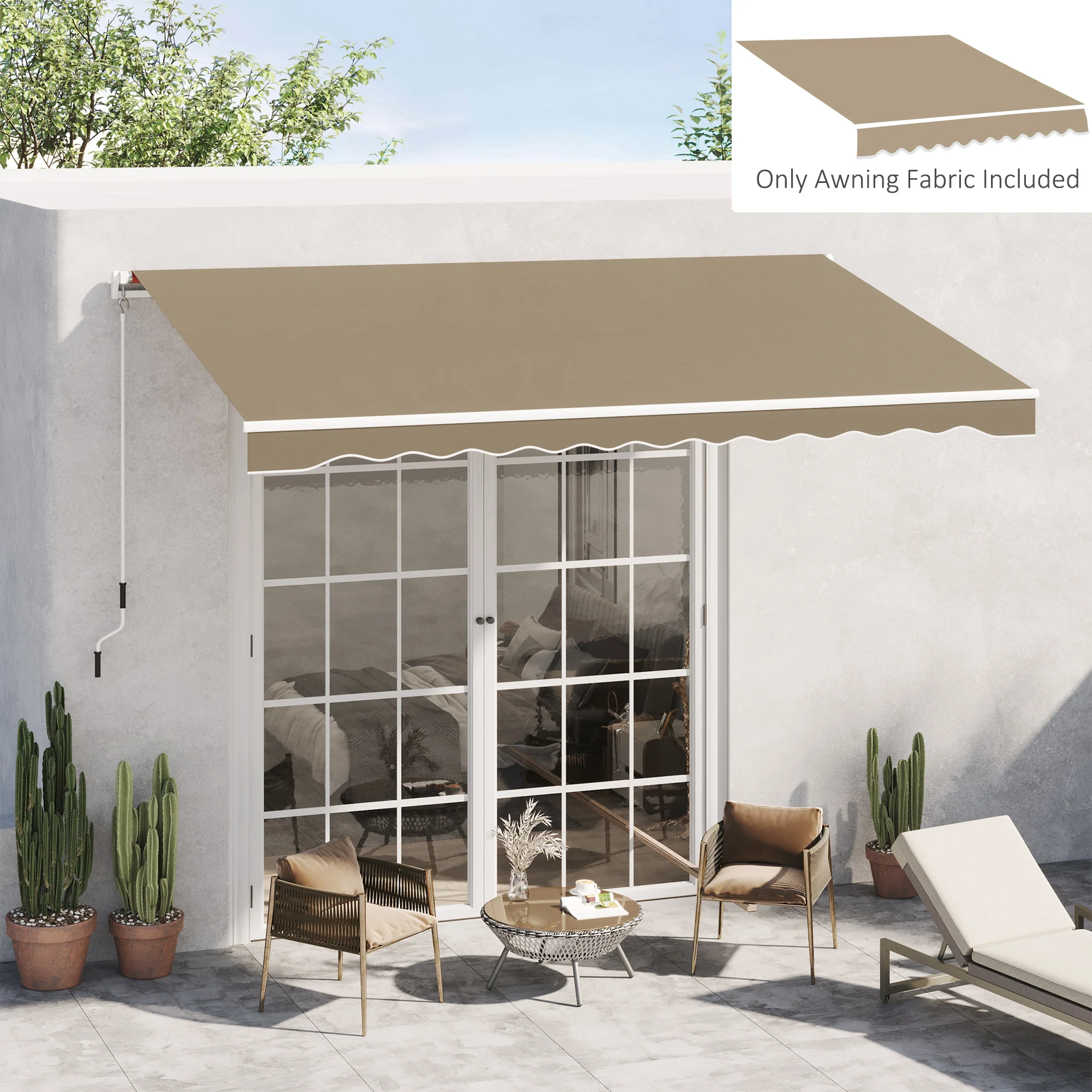 13' x 8' Retractable Awning Fabric Replacement, 280gsm UV Resistant Fabric, Beige - Image 4