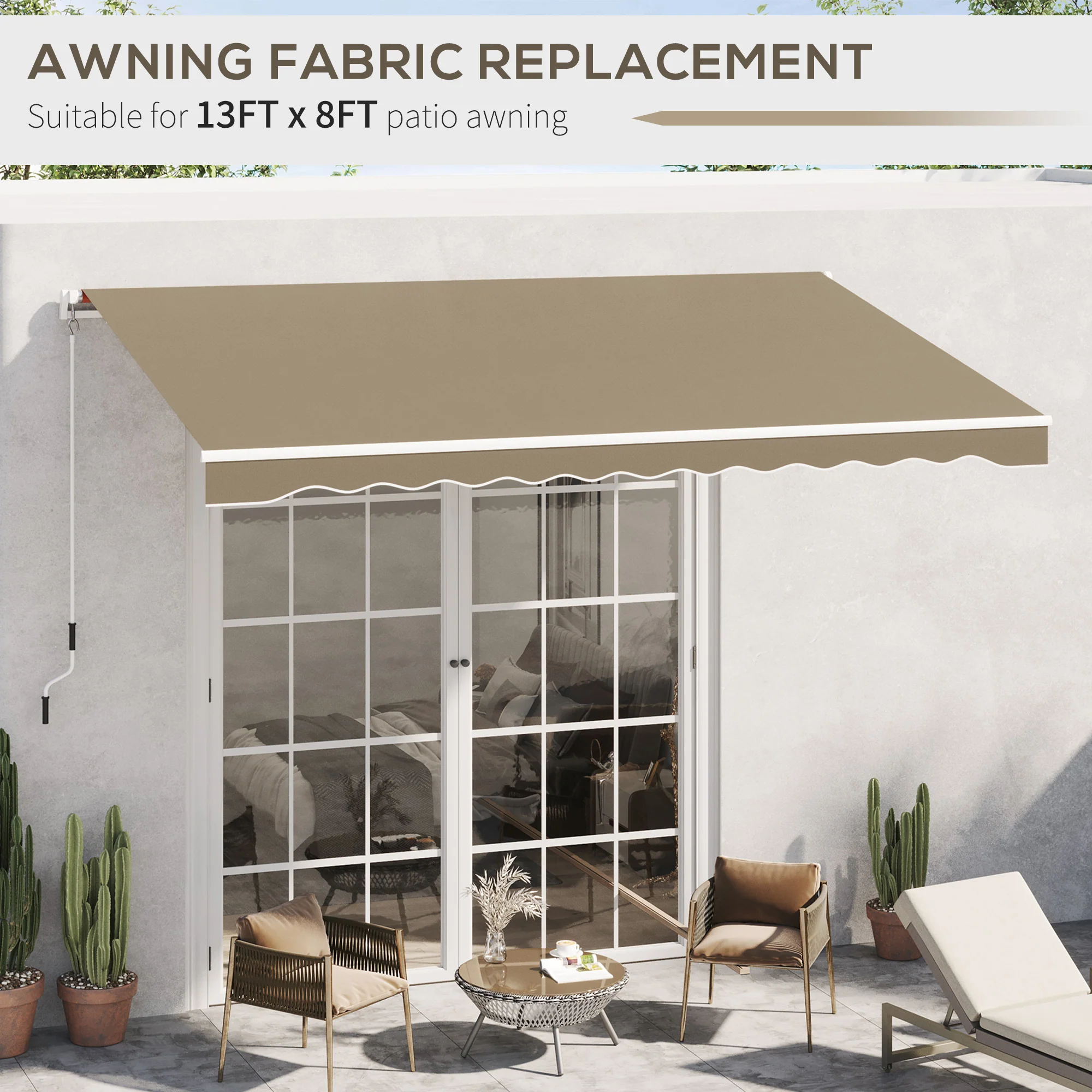 13' x 8' Retractable Awning Fabric Replacement, 280gsm UV Resistant Fabric, Beige - Image 8