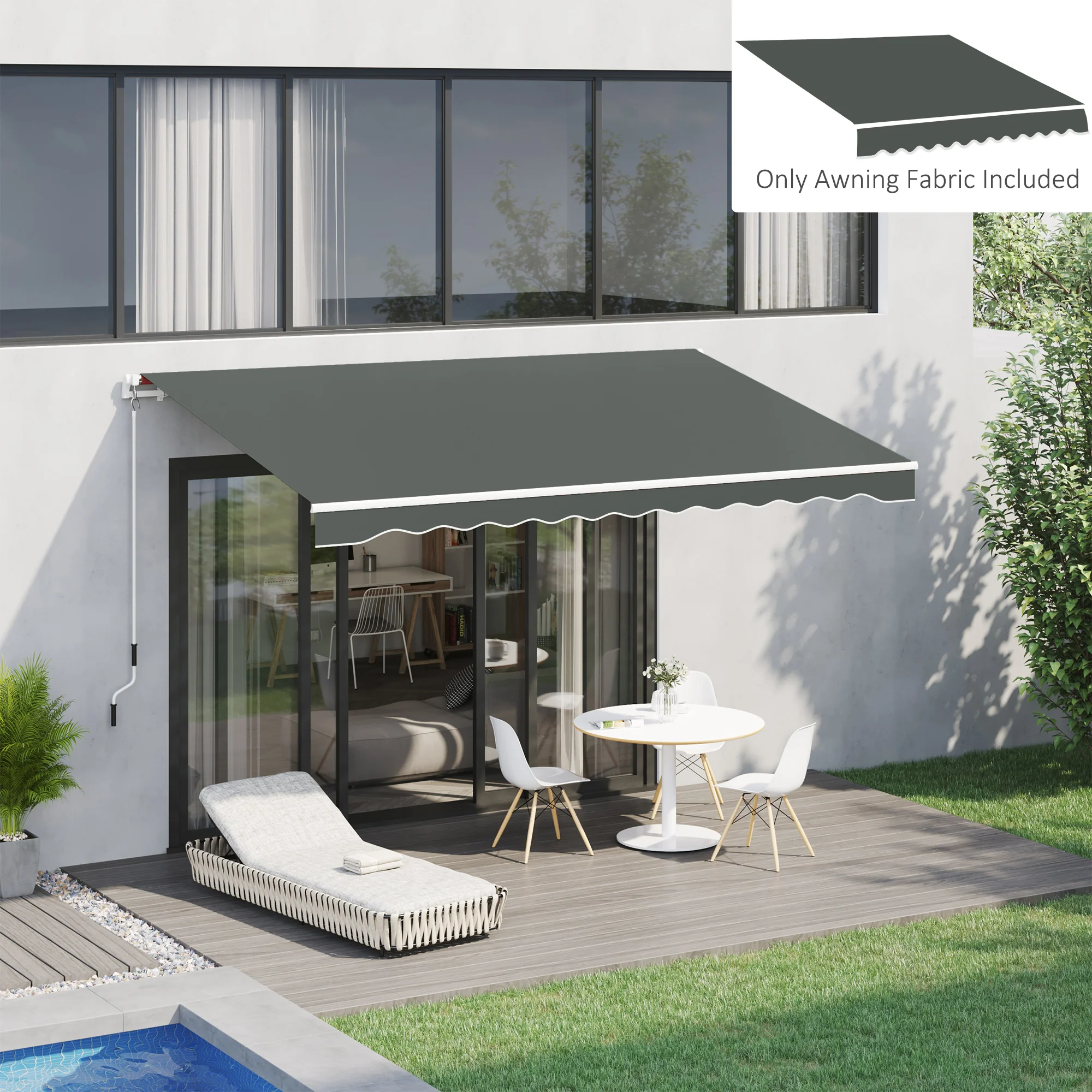 13' x 8' Retractable Awning Fabric Replacement, 280gsm UV Resistant Fabric, Grey - Image 3