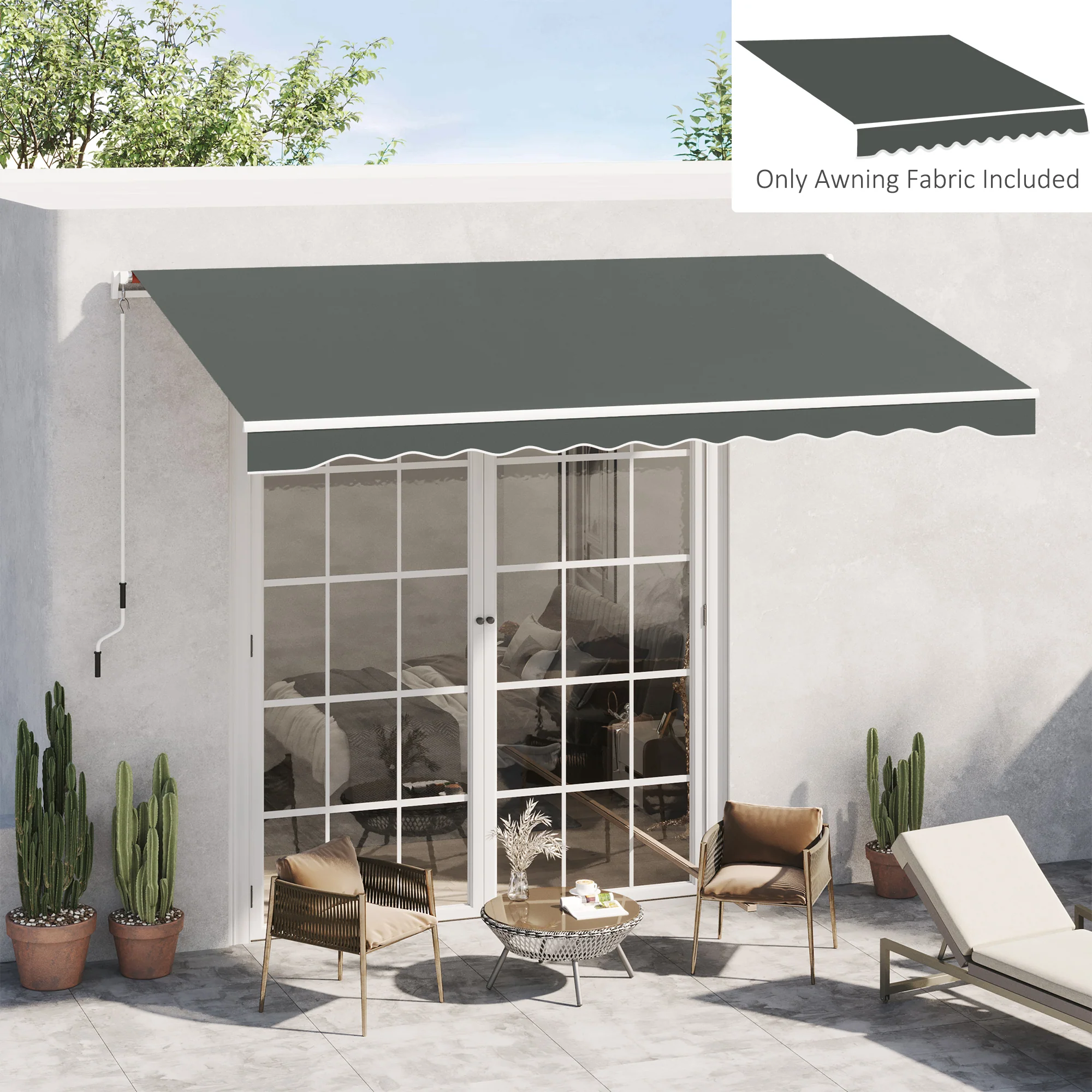 13' x 8' Retractable Awning Fabric Replacement, 280gsm UV Resistant Fabric, Grey - Image 4