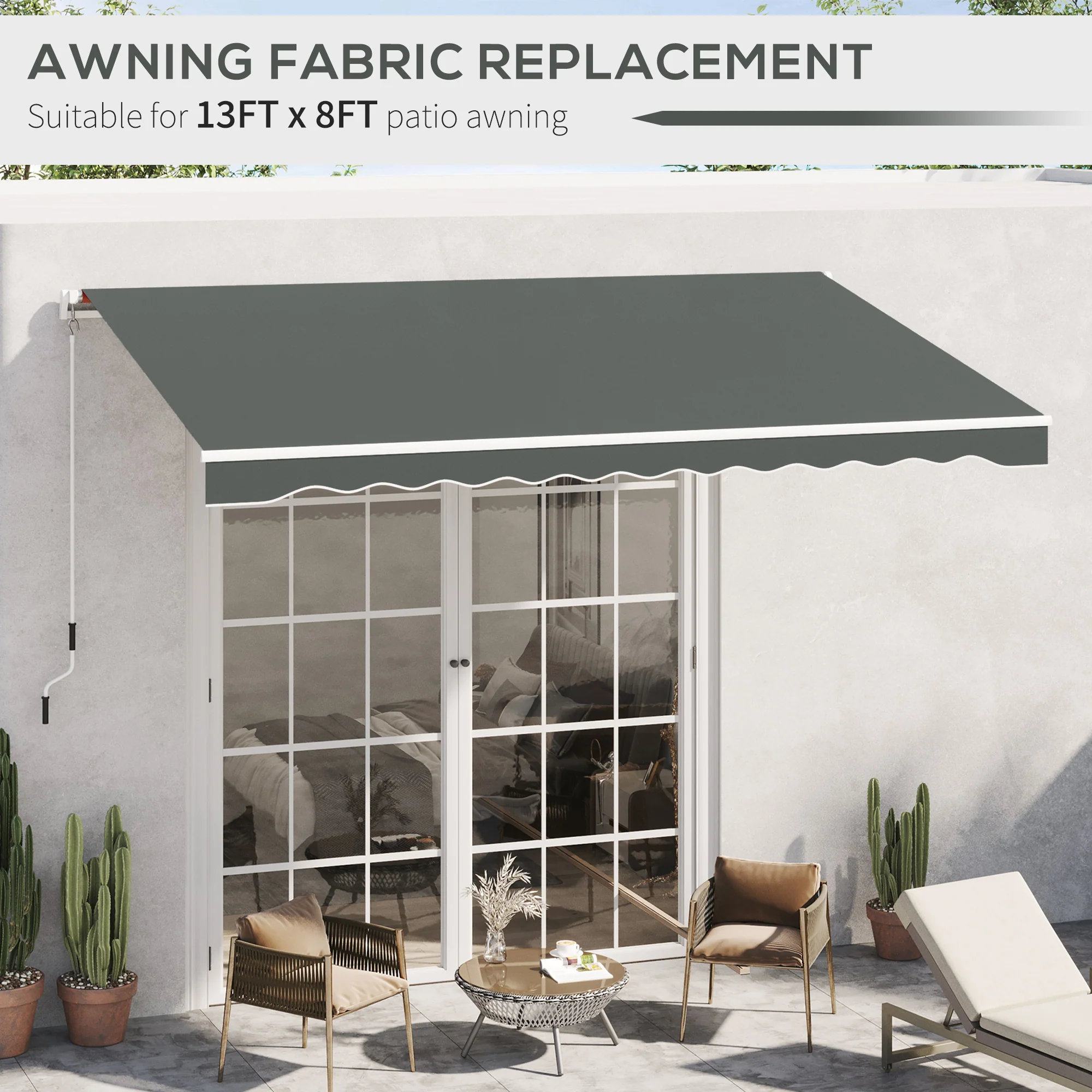 13' x 8' Retractable Awning Fabric Replacement, 280gsm UV Resistant Fabric, Grey - Image 8