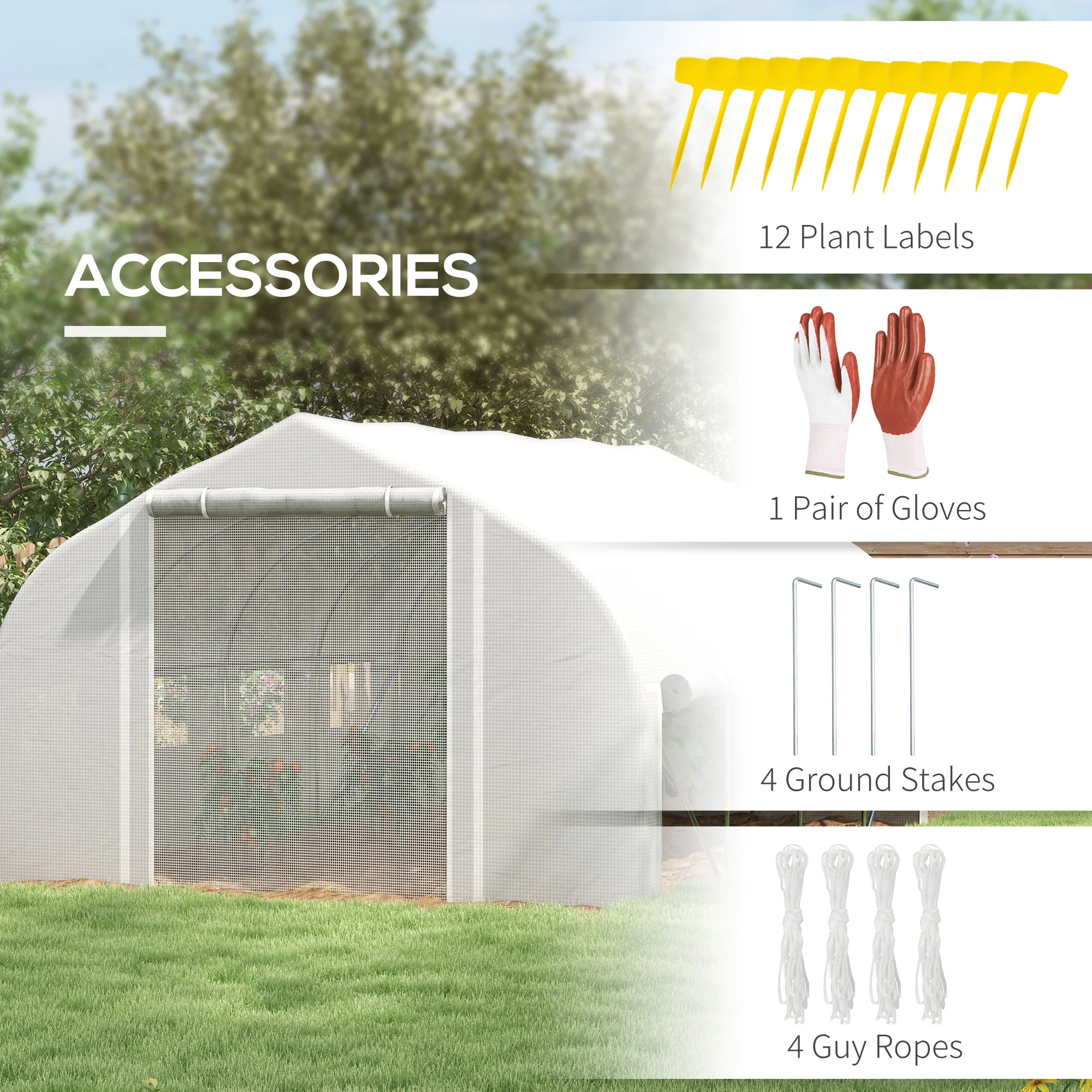 13' x 9.8' Polytunnel Greenhouse with Zipped Sidewalls & Mesh Door, White - Image 9