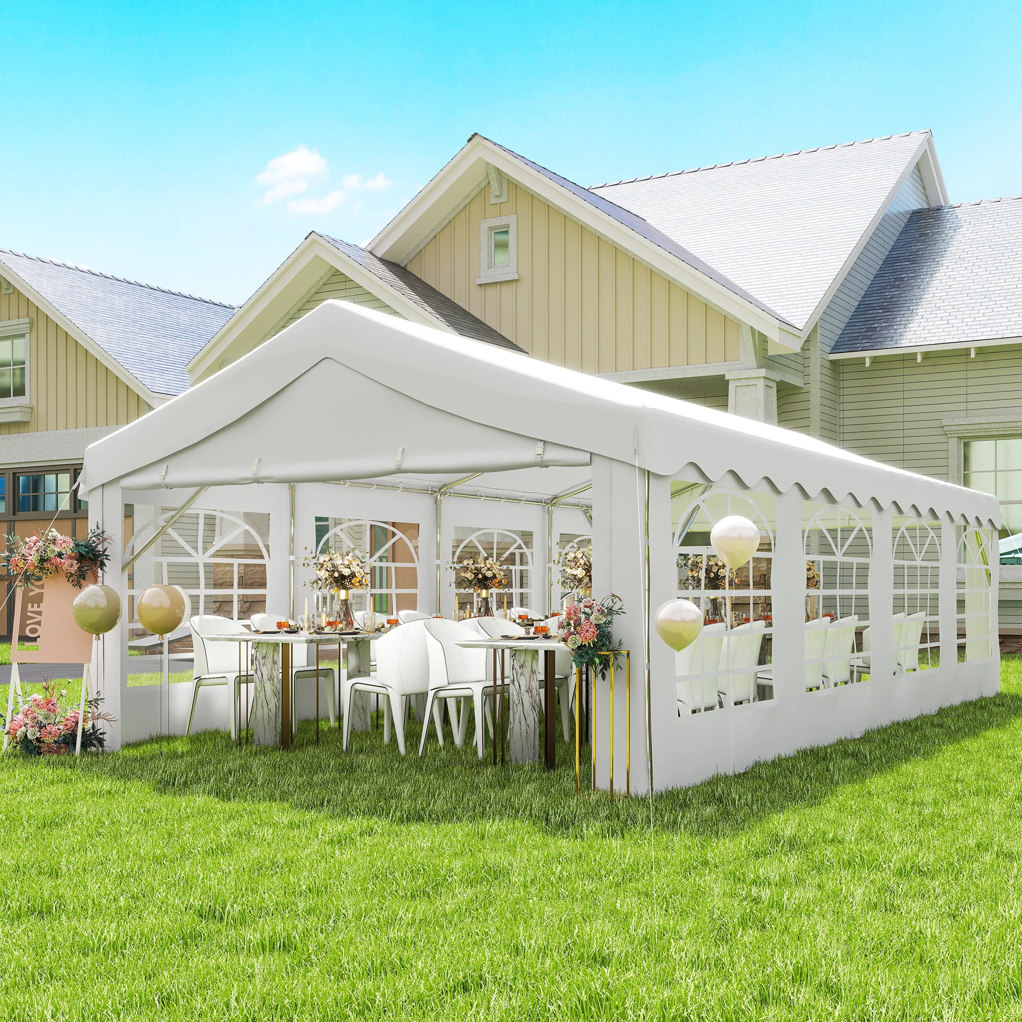 13' x 26' Heavy Duty Party Tent and Carport with Sidewalls, White - Image 3