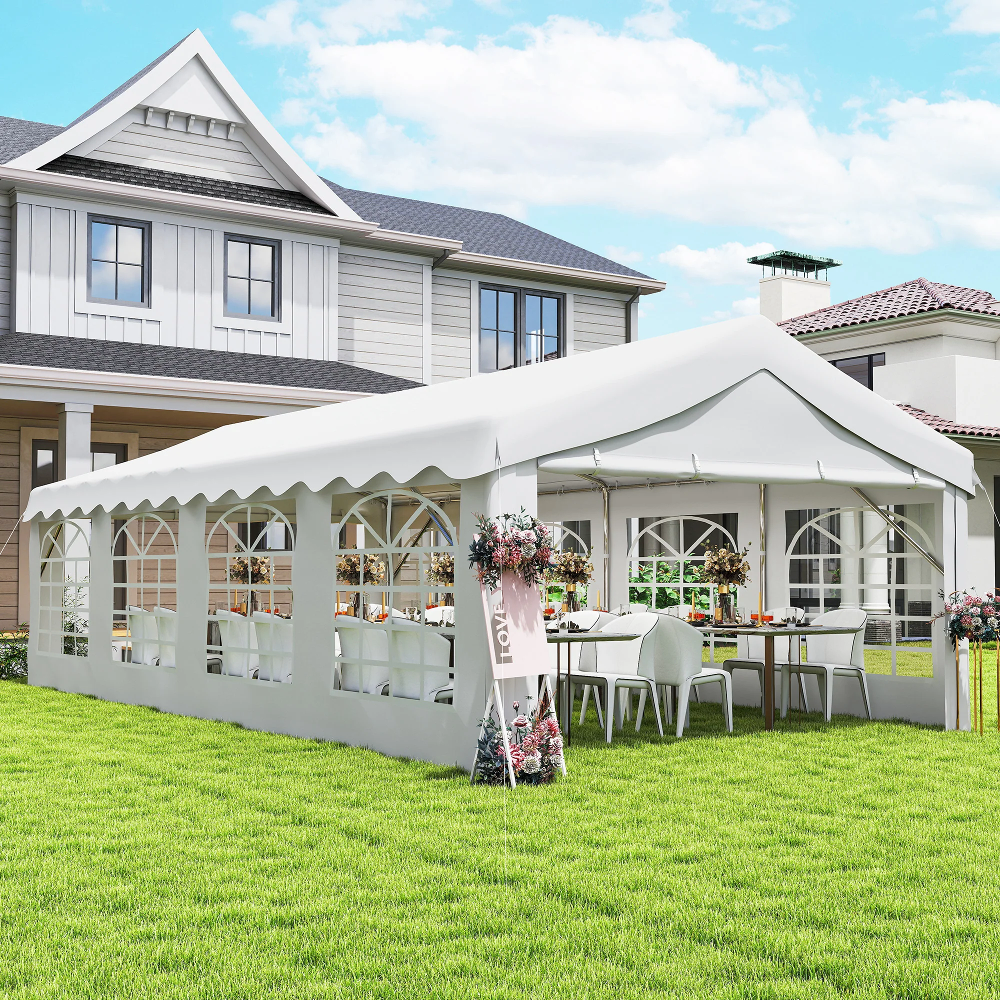 13' x 26' Heavy Duty Party Tent and Carport with Sidewalls, White - Image 4