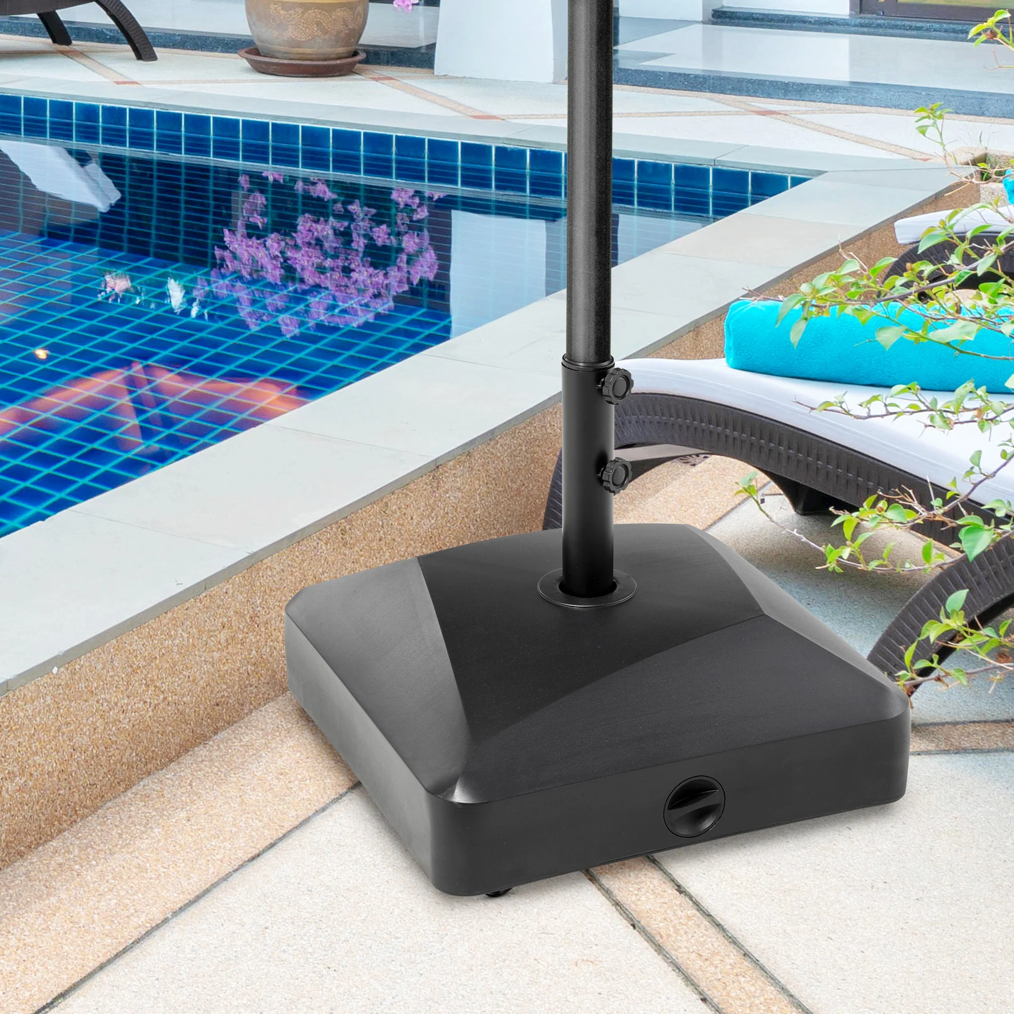 132lb Wheeled Square Umbrella Base, Sand/Water Fillable, Black - Image 3