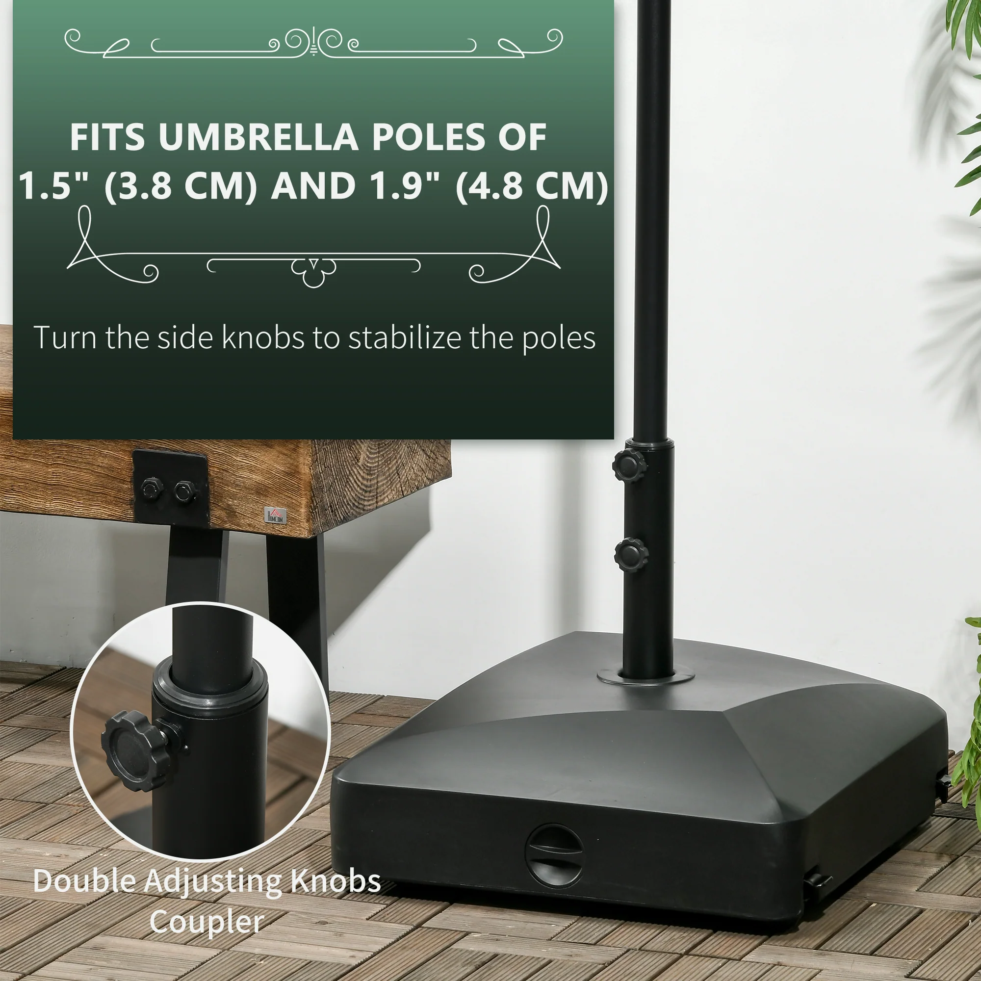 132lb Wheeled Square Umbrella Base, Sand/Water Fillable, Black - Image 7