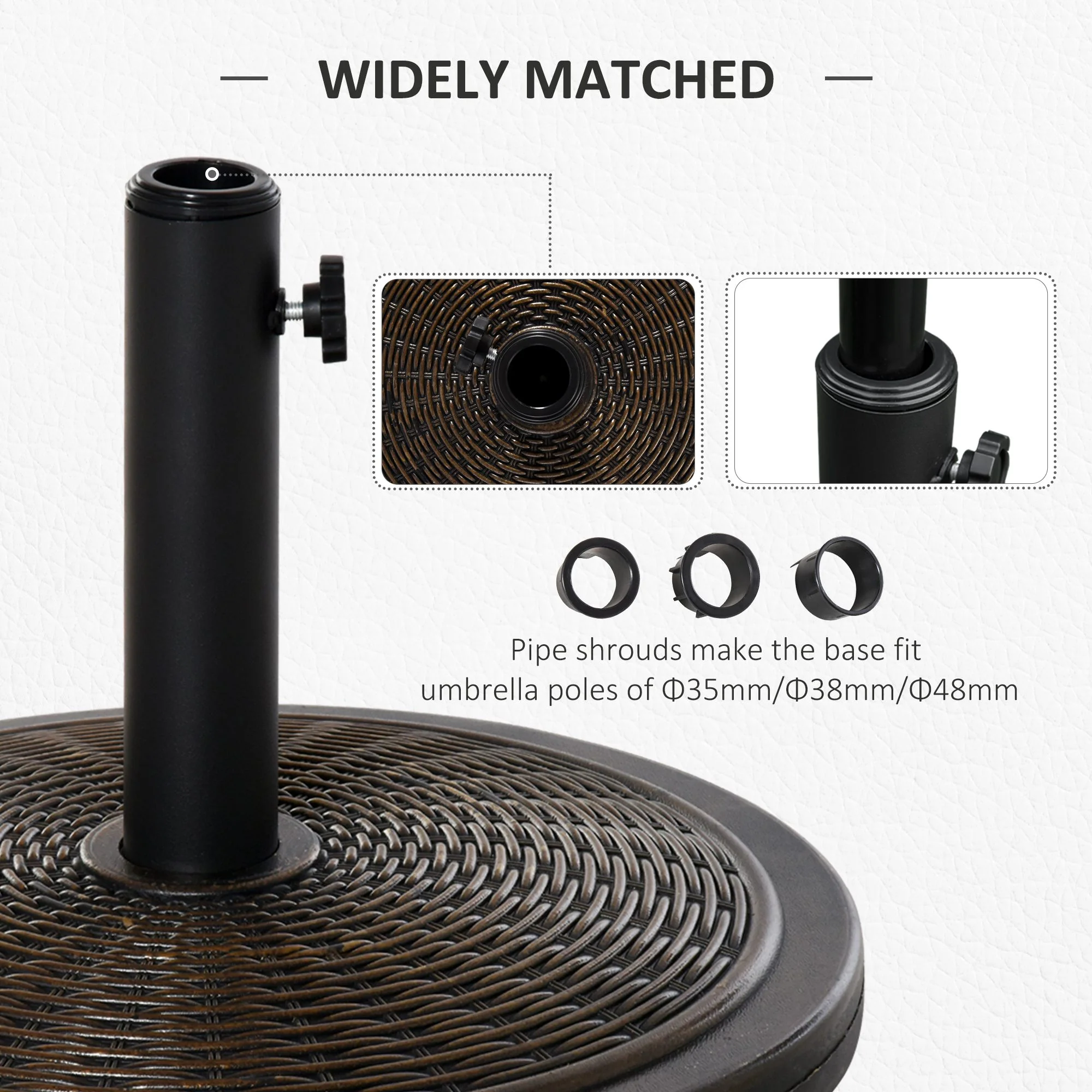 13kg Garden Parasol Base, Outdoor Market Umbrella Stand, Fits 35/38/48mm Poles, Black - Image 7