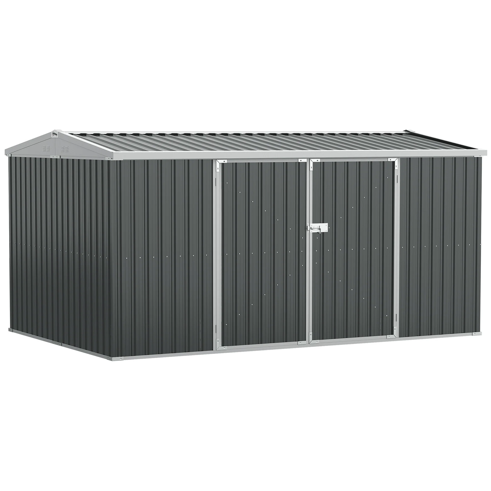 14' x 8' Outdoor Storage Shed, Galvanized Steel Garden Shed with Lockable Doors, Air Vents and Gloves, Waterproof Tool Shed for Backyard, Patio and Lawn, Grey