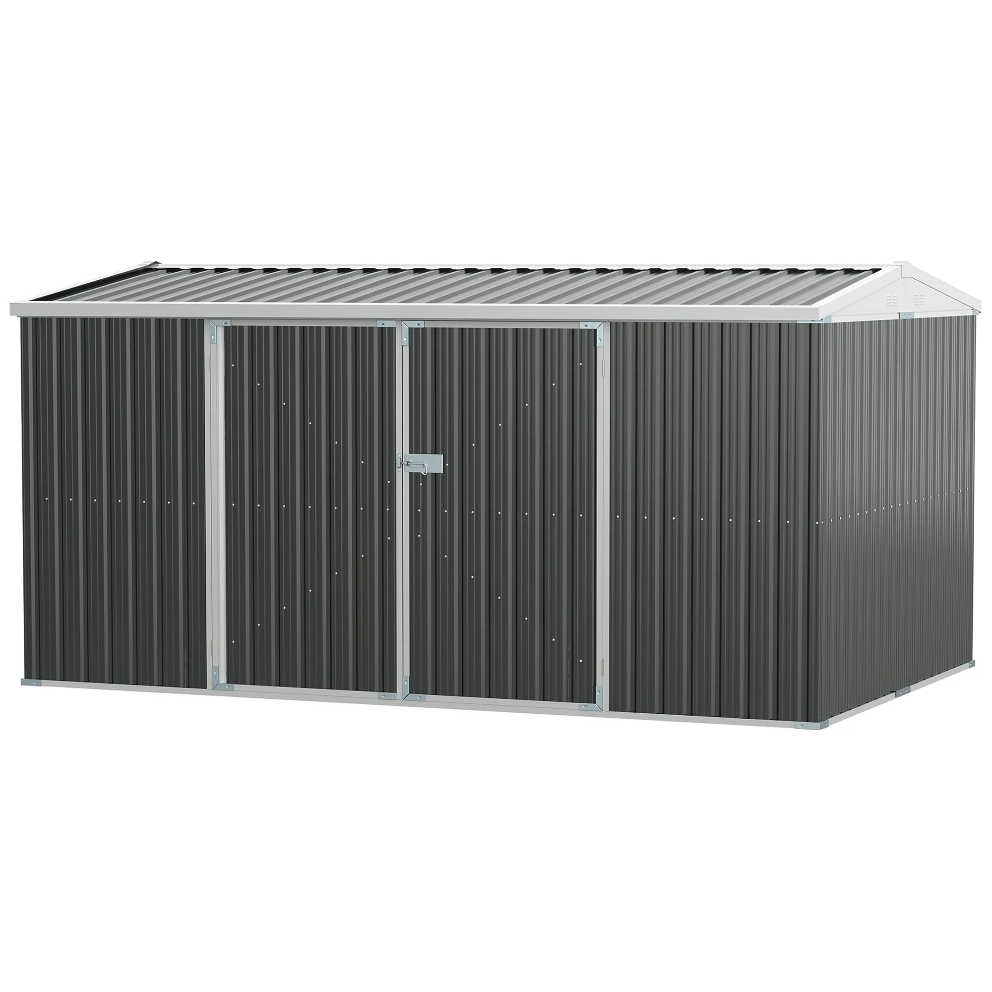 14' x 8' Outdoor Storage Shed, Galvanized Steel Garden Shed with Lockable Doors, Air Vents and Gloves, Waterproof Tool Shed for Backyard, Patio and Lawn, Grey - Image 2