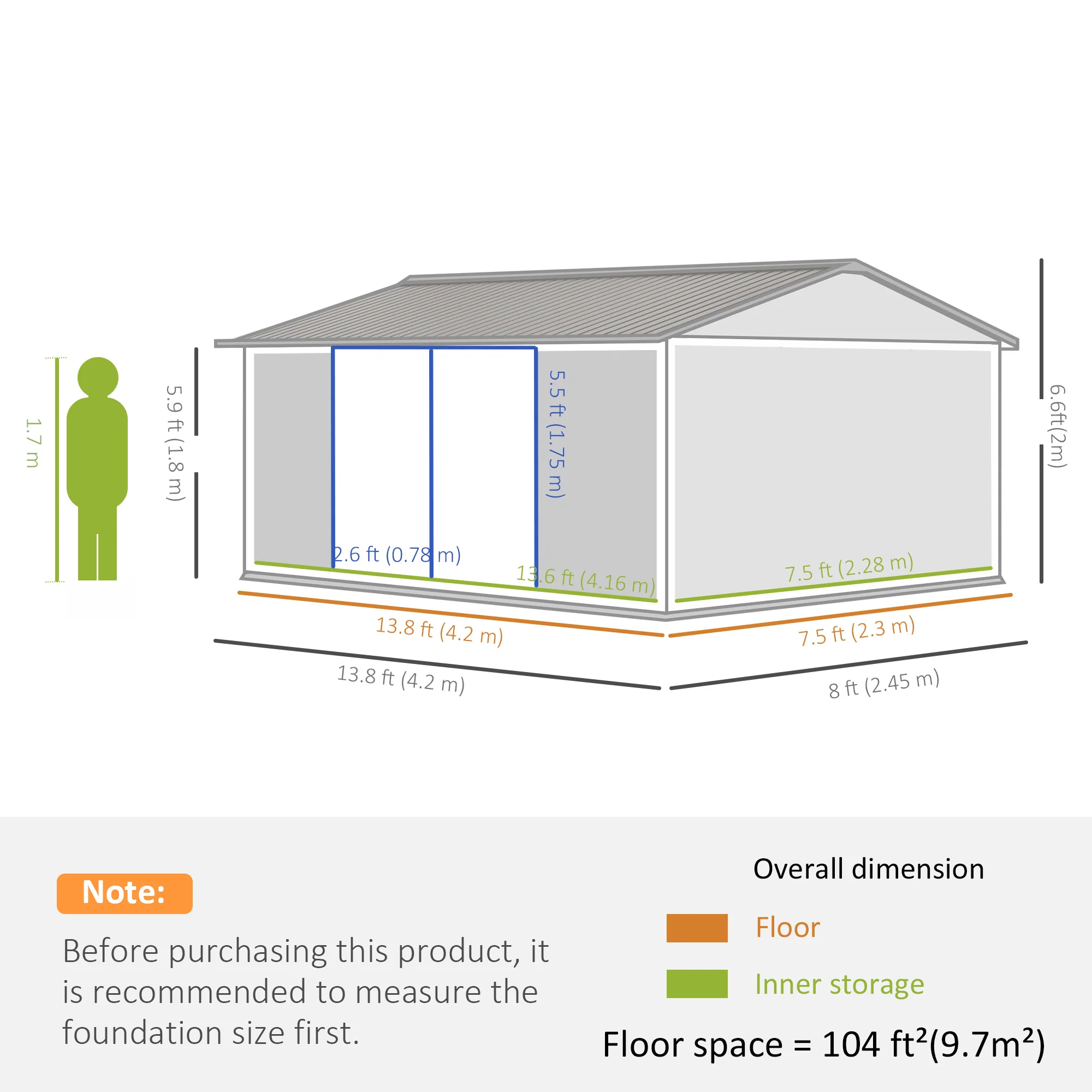 14' x 8' Outdoor Storage Shed, Galvanized Steel Garden Shed with Lockable Doors, Air Vents and Gloves, Waterproof Tool Shed for Backyard, Patio and Lawn, Grey - Image 5