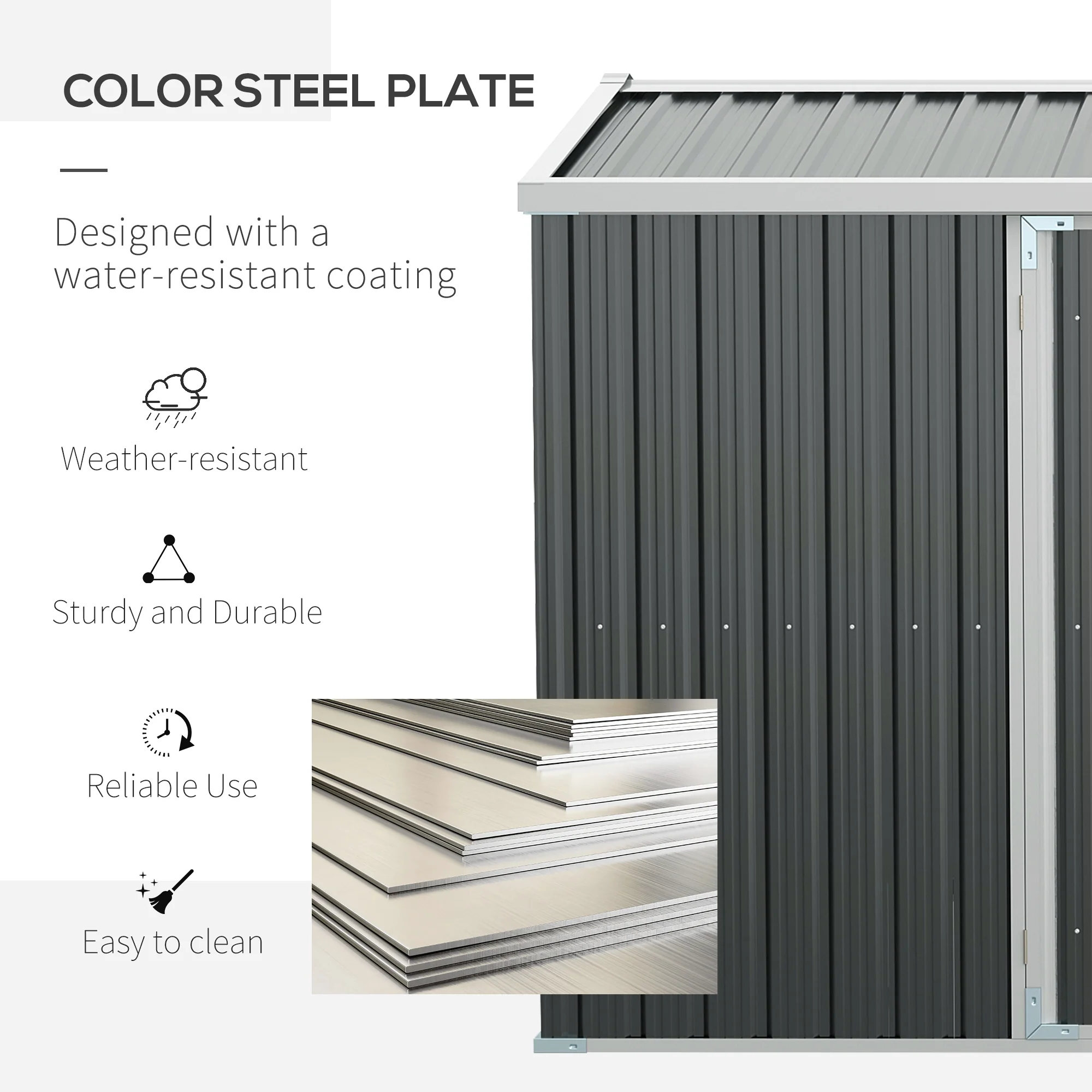 14' x 8' Outdoor Storage Shed, Galvanized Steel Garden Shed with Lockable Doors, Air Vents and Gloves, Waterproof Tool Shed for Backyard, Patio and Lawn, Grey - Image 7