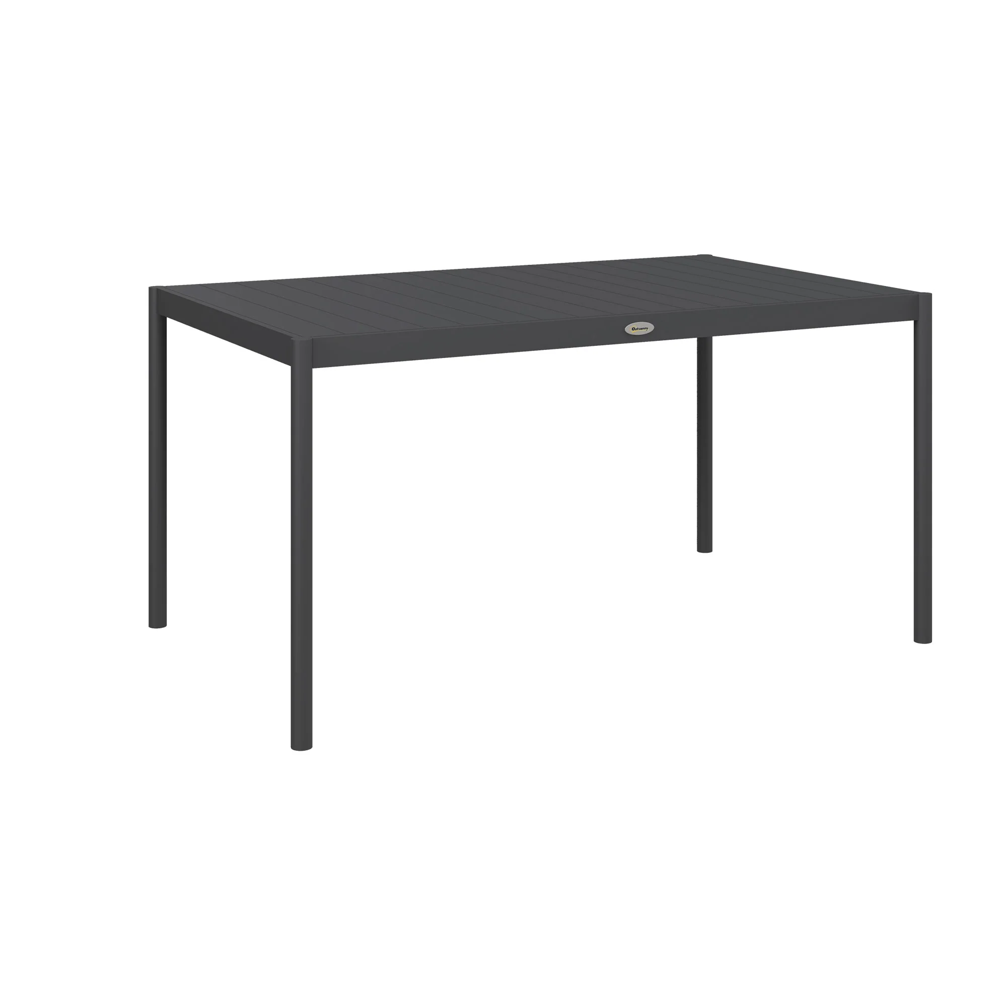 145cm Garden Table, Rectangle Outdoor Dining Table for 6 People, with Slatted Aluminium Top and Steel Legs, for Lawn, Balcony, Dark Grey - Image 12