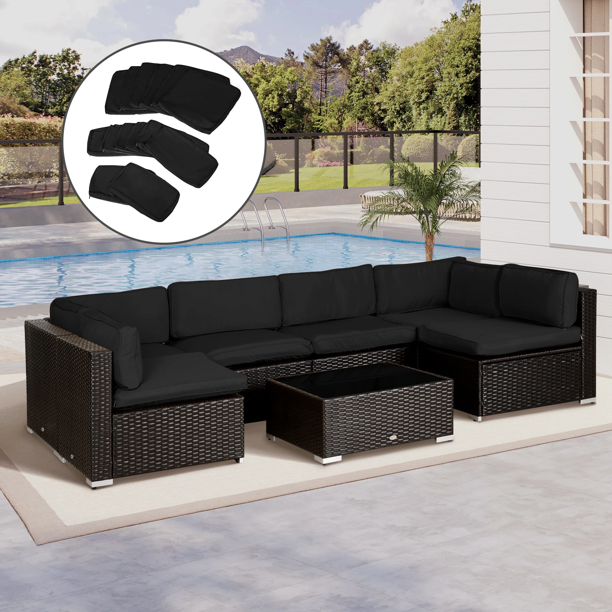 14pc Patio Rattan Sofa Set Cushion Cover Replacement Set, No Cushion Included, Black - Image 3