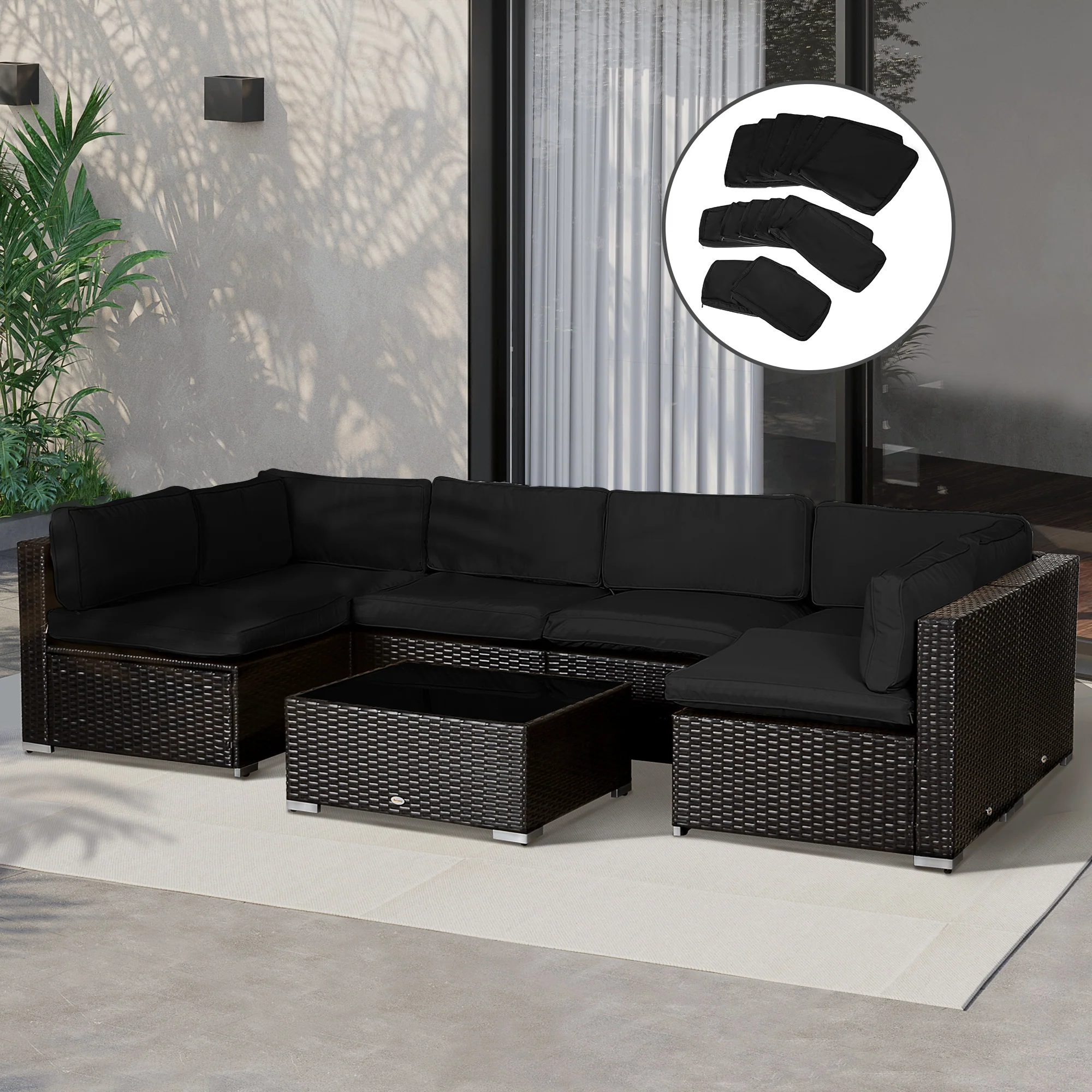 14pc Patio Rattan Sofa Set Cushion Cover Replacement Set, No Cushion Included, Black - Image 4