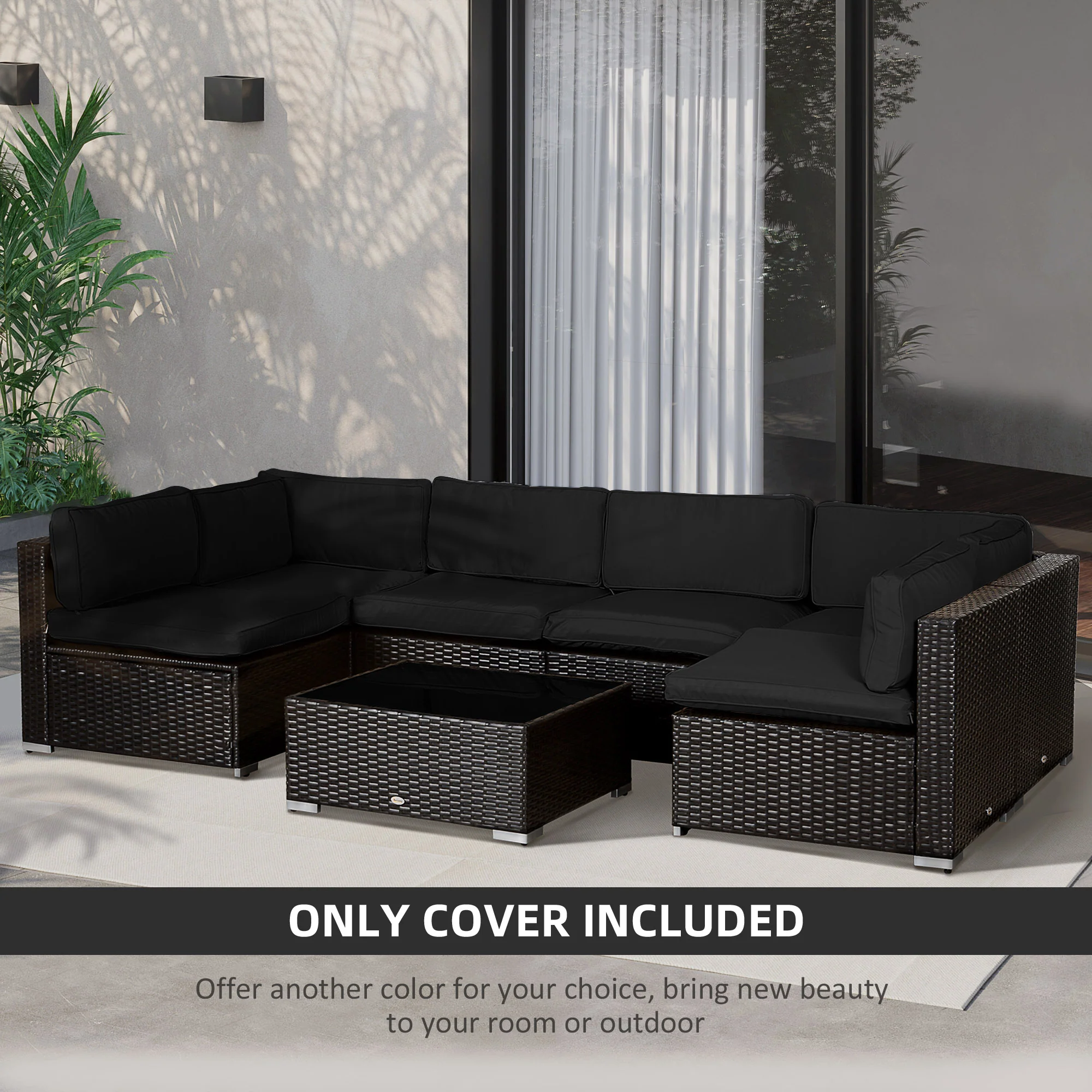 14pc Patio Rattan Sofa Set Cushion Cover Replacement Set, No Cushion Included, Black - Image 8