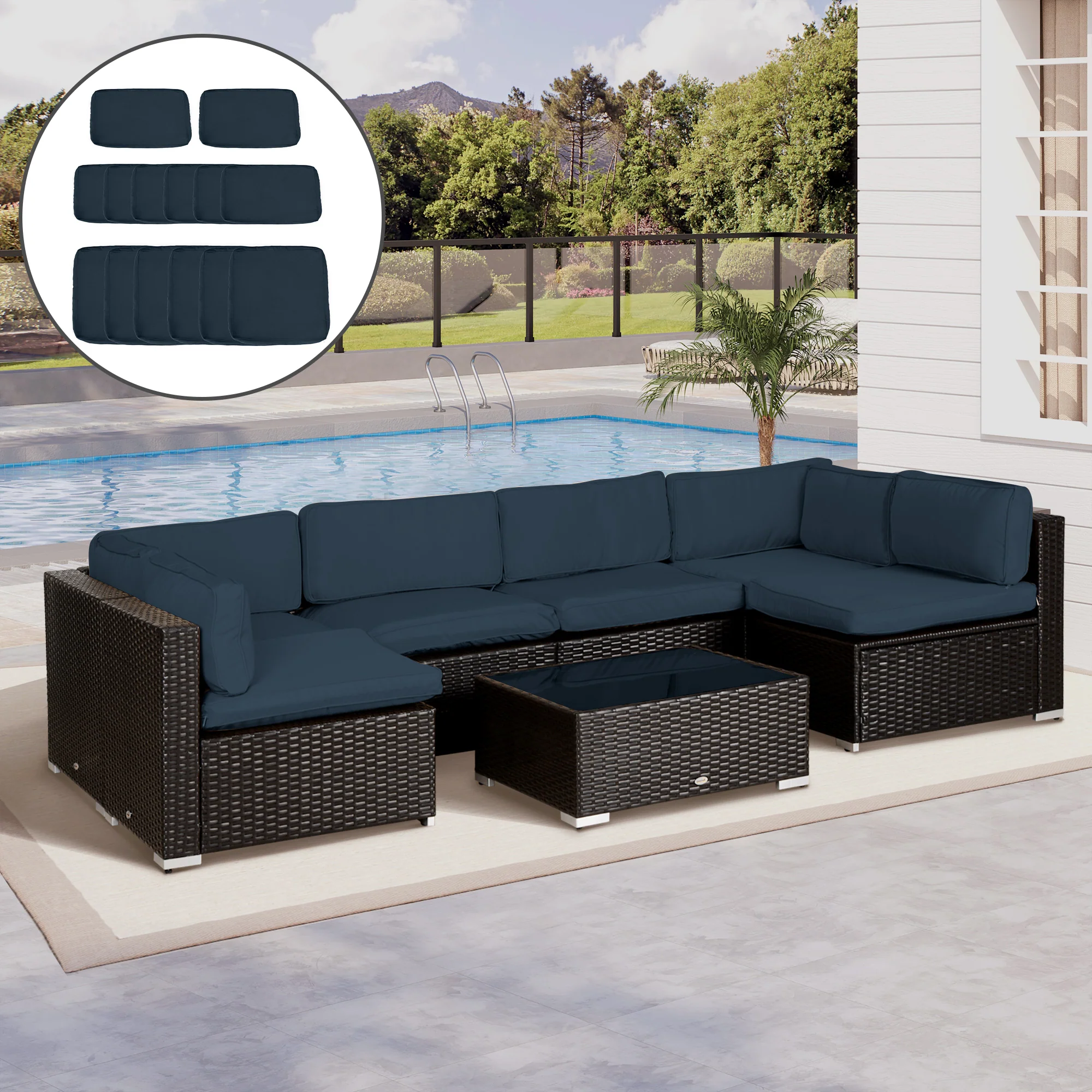 14pc Patio Rattan Sofa Set Cushion Cover Replacement Set, No Cushion Included, Blue - Image 3