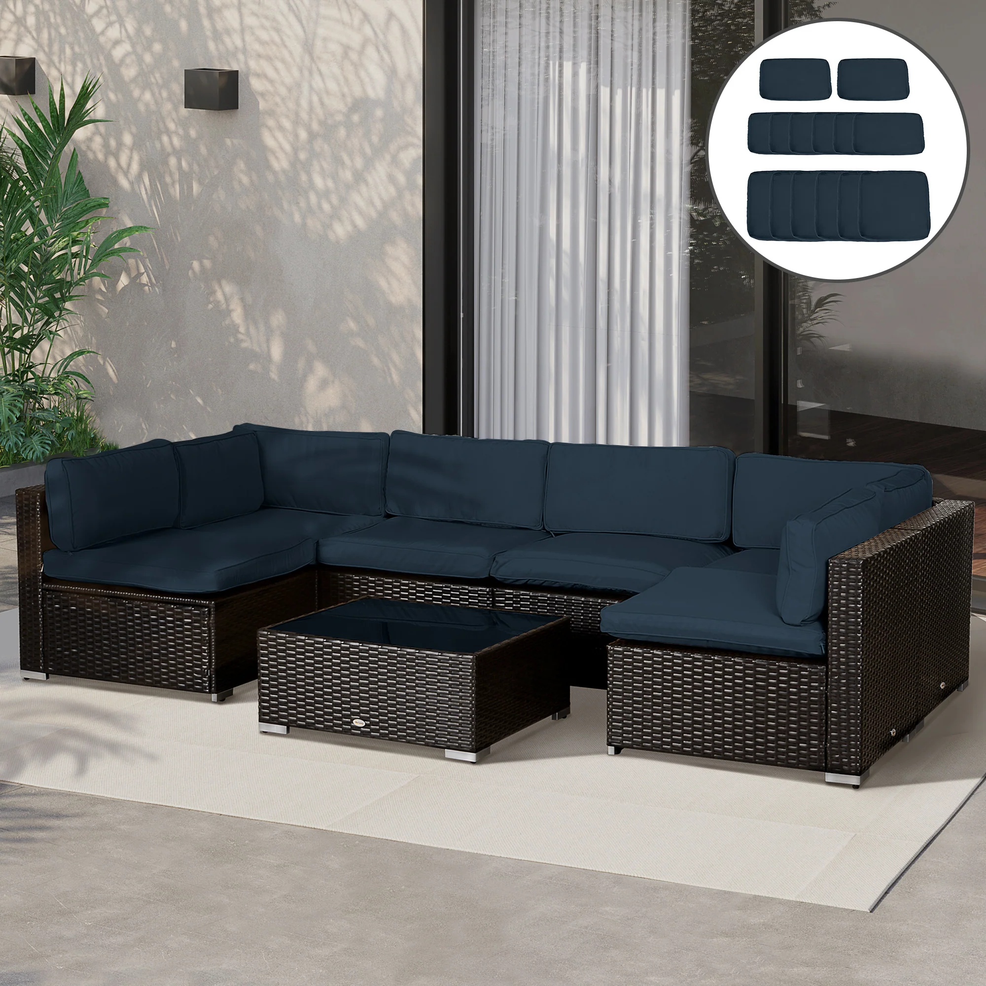 14pc Patio Rattan Sofa Set Cushion Cover Replacement Set, No Cushion Included, Blue - Image 4