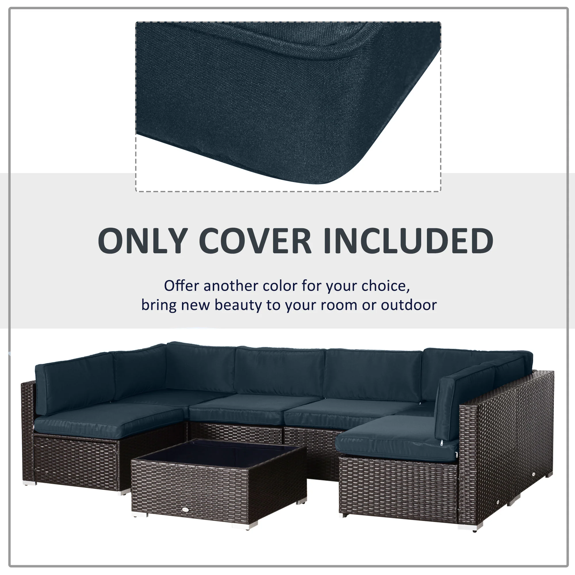 14pc Patio Rattan Sofa Set Cushion Cover Replacement Set, No Cushion Included, Blue - Image 8