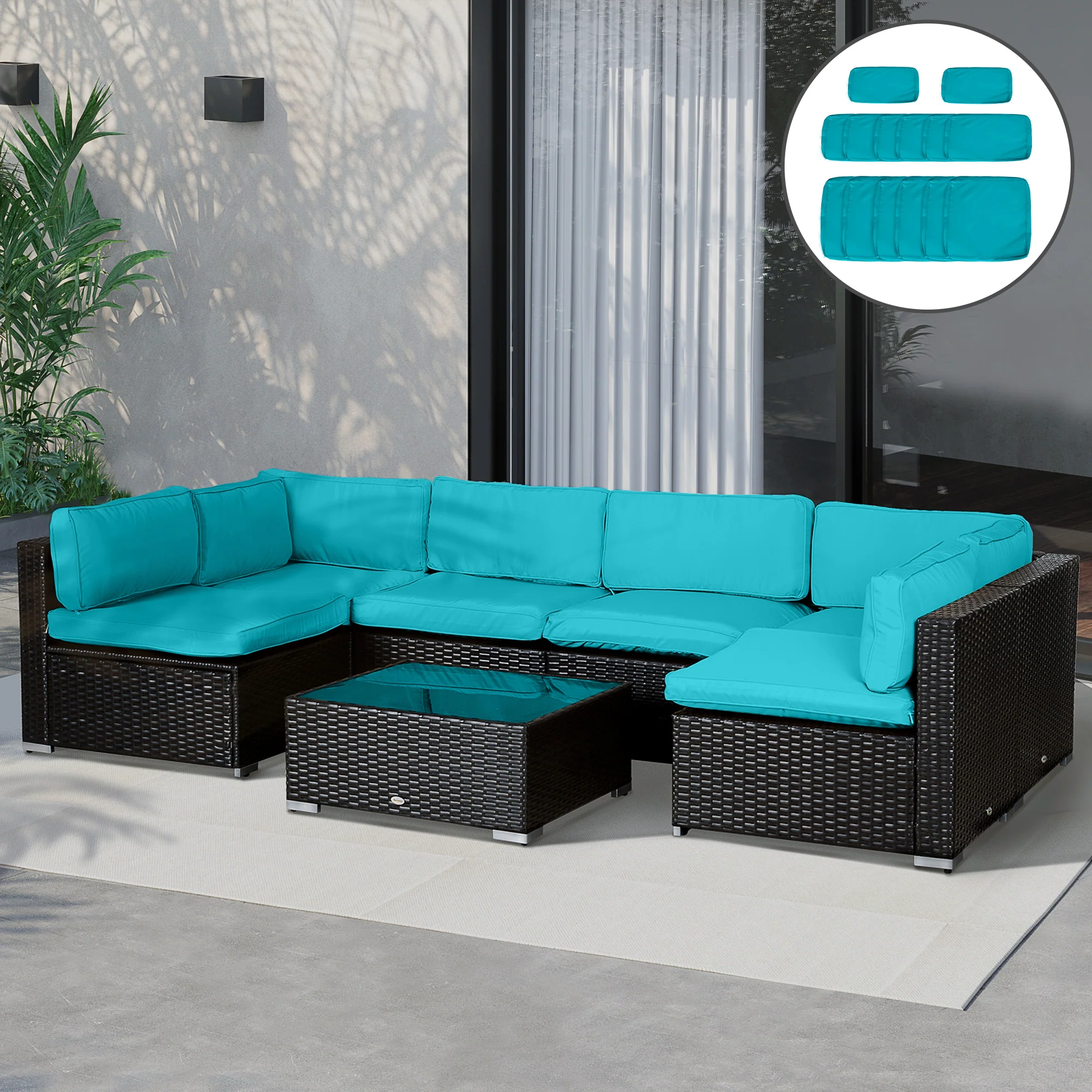 14pc Patio Rattan Sofa Set Cushion Cover Replacement Set, No Cushion Included, Light Blue - Image 4