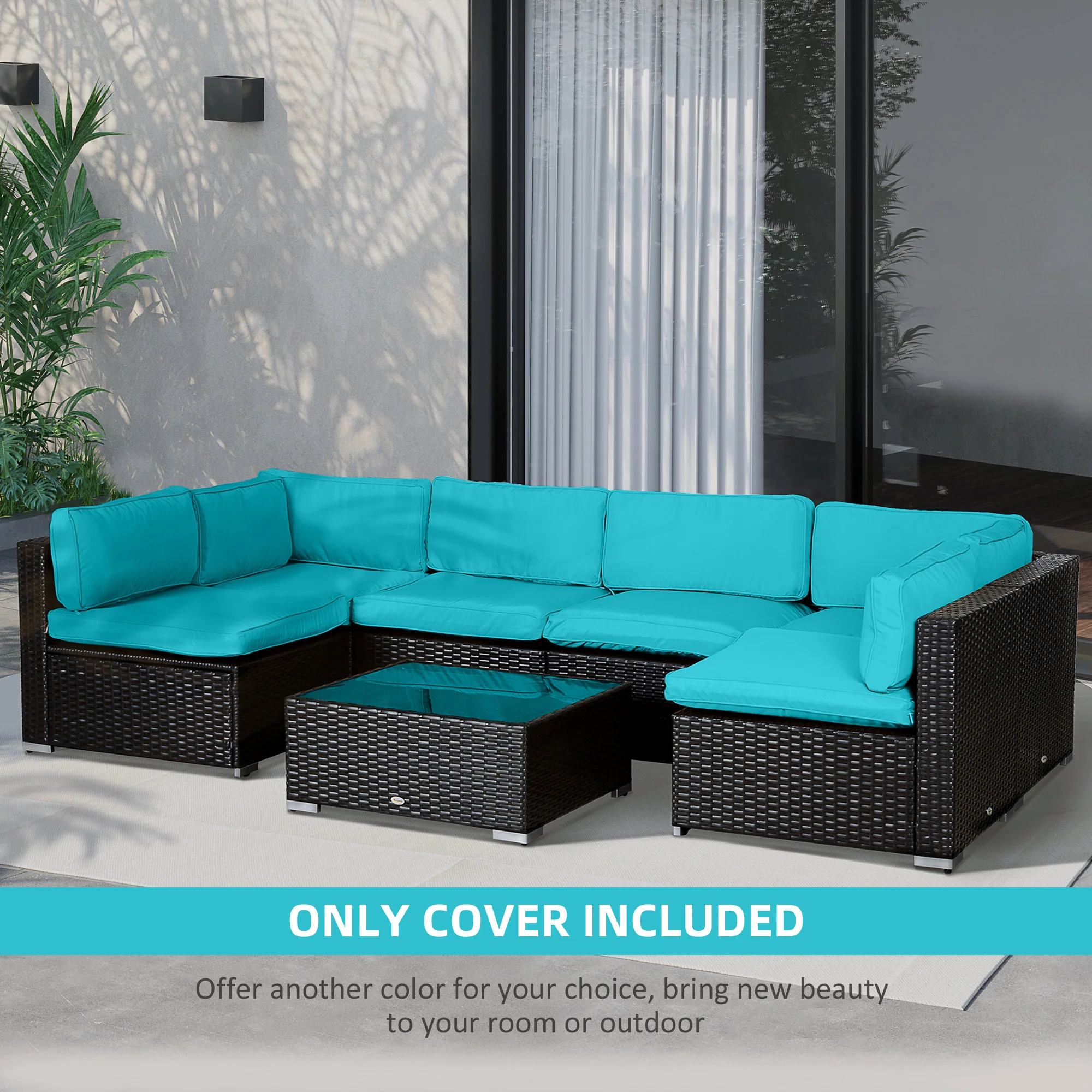 14pc Patio Rattan Sofa Set Cushion Cover Replacement Set, No Cushion Included, Light Blue - Image 8