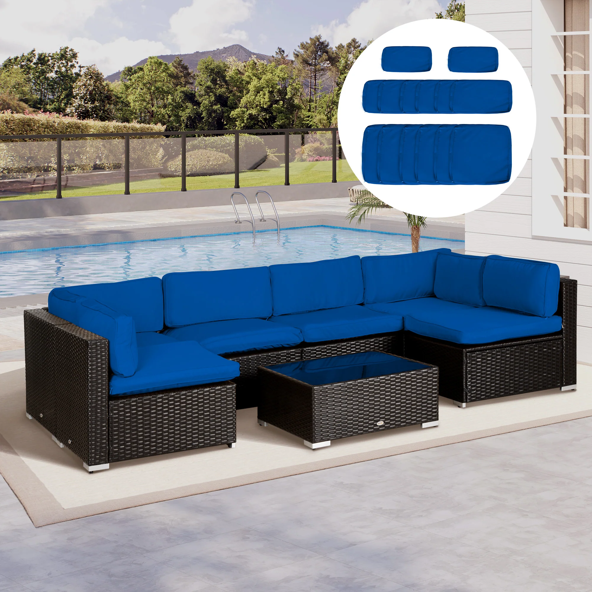 14pc Patio Rattan Sofa Set Cushion Cover Replacement Set, No Cushion Included, Navy Blue - Image 3