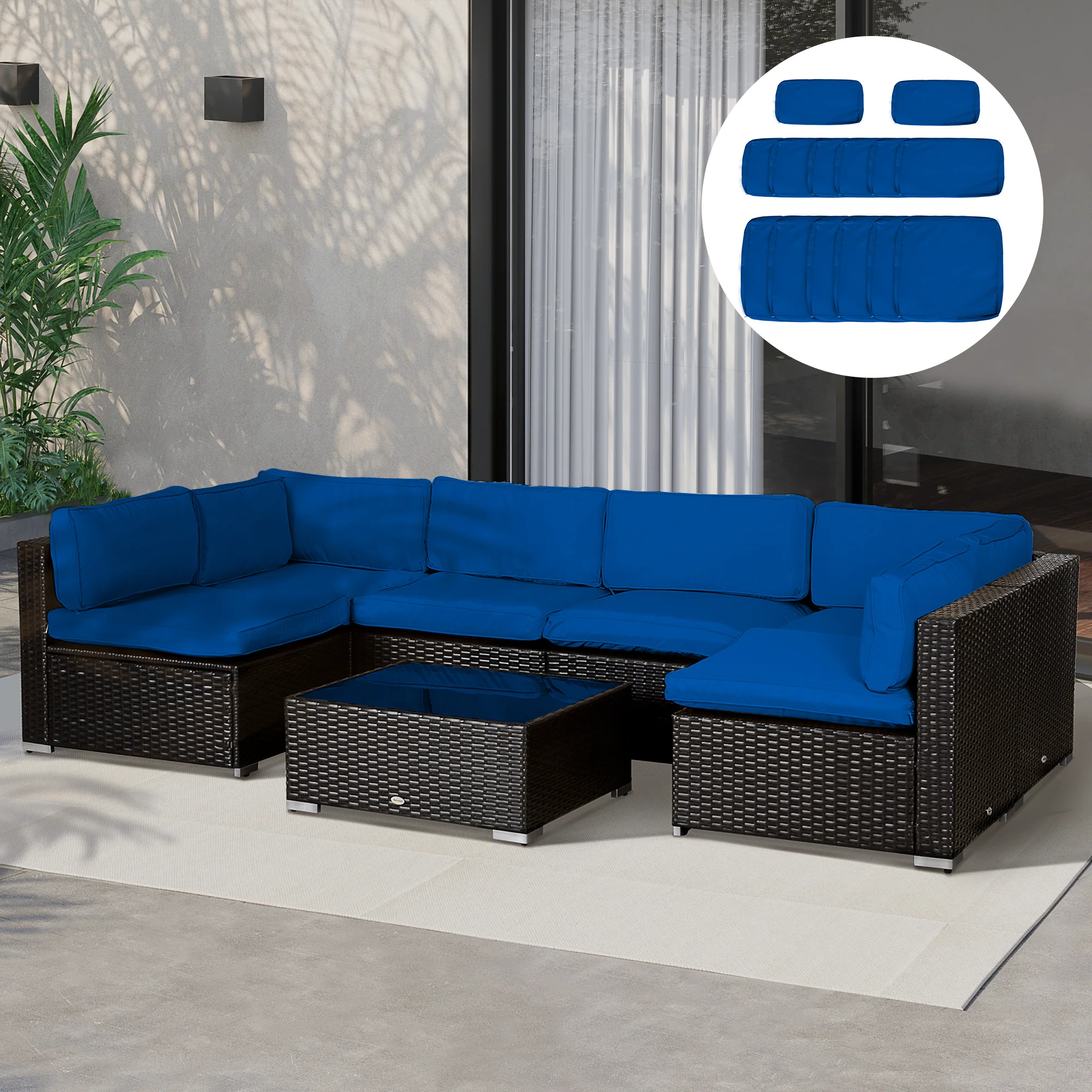 14pc Patio Rattan Sofa Set Cushion Cover Replacement Set, No Cushion Included, Navy Blue - Image 4
