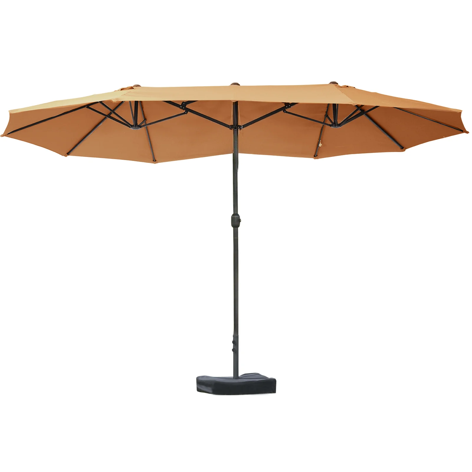 15' Twin Canopy Patio Umbrella with Crank & Cross Base, Brown