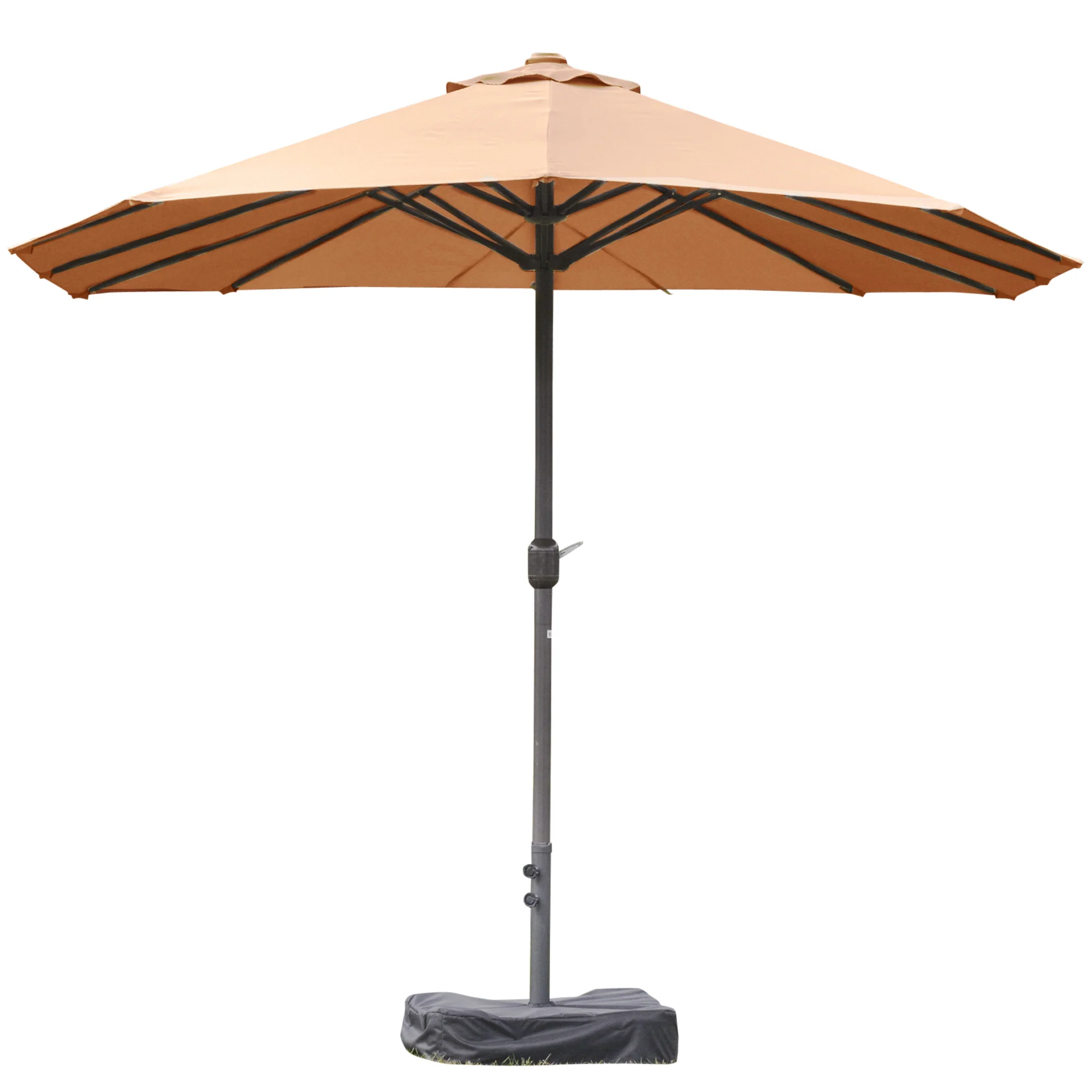 15' Twin Canopy Patio Umbrella with Crank & Cross Base, Brown - Image 2
