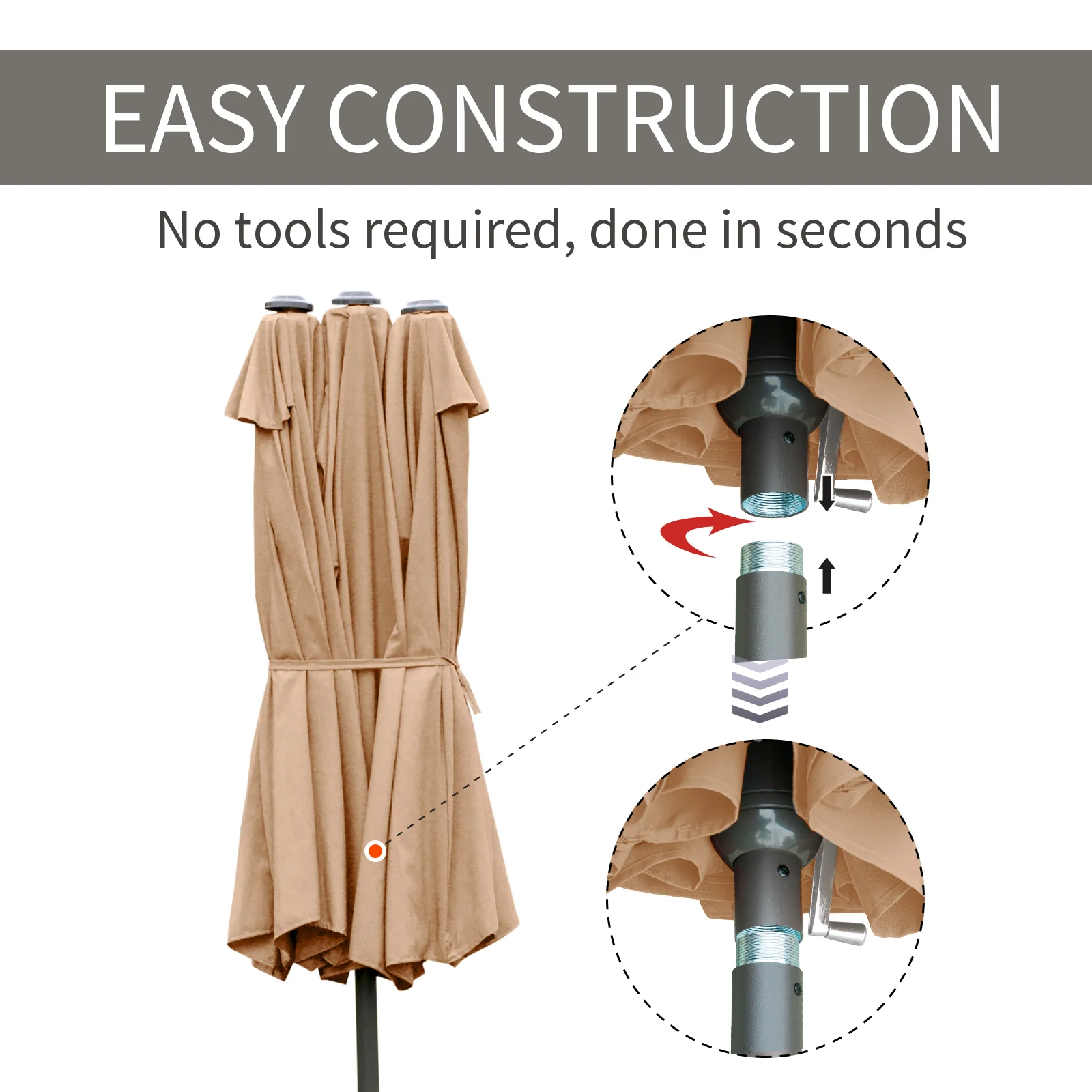 15' Twin Canopy Patio Umbrella with Crank & Cross Base, Brown - Image 9
