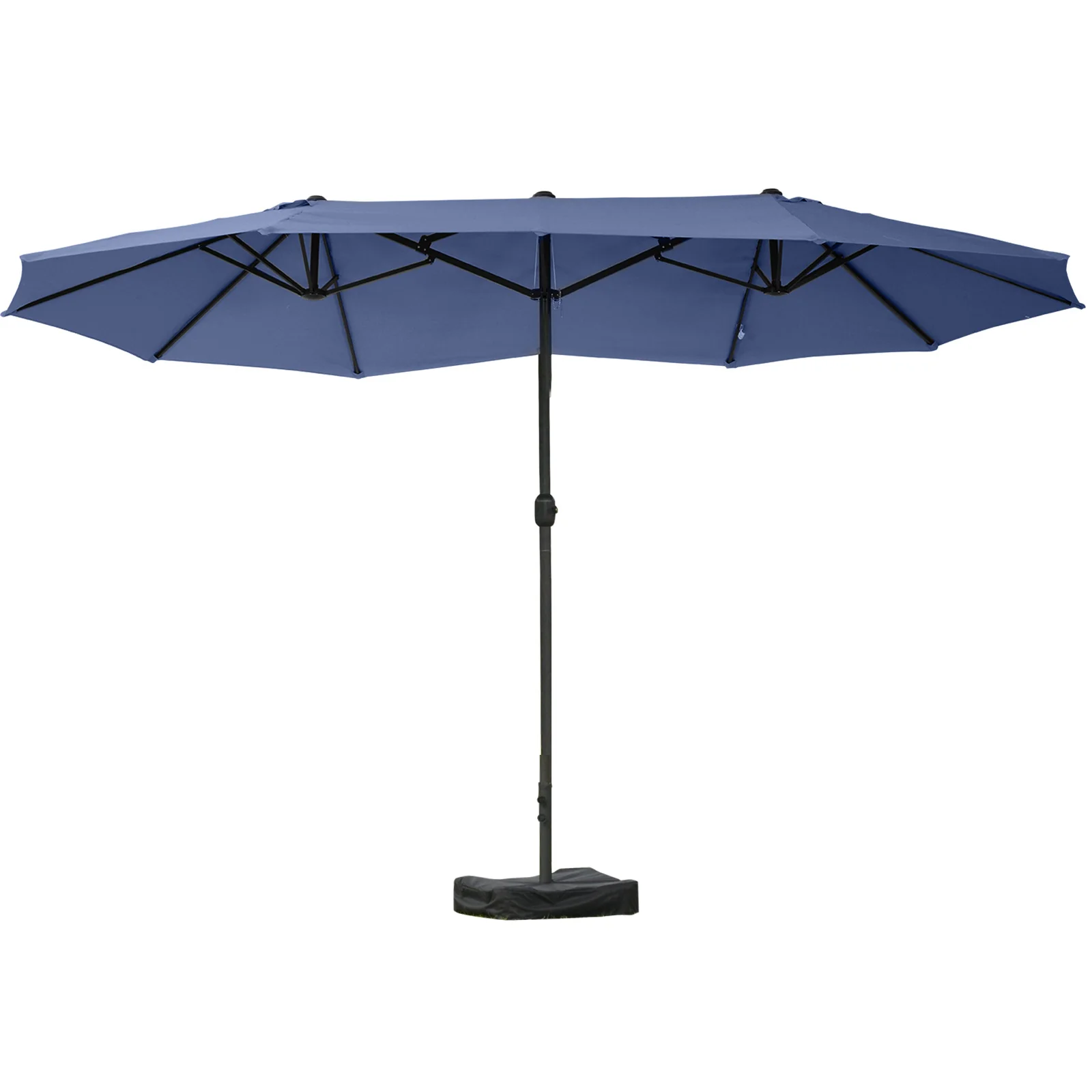 15' Twin Canopy Patio Umbrella with Crank & Cross Base, Dark Blue