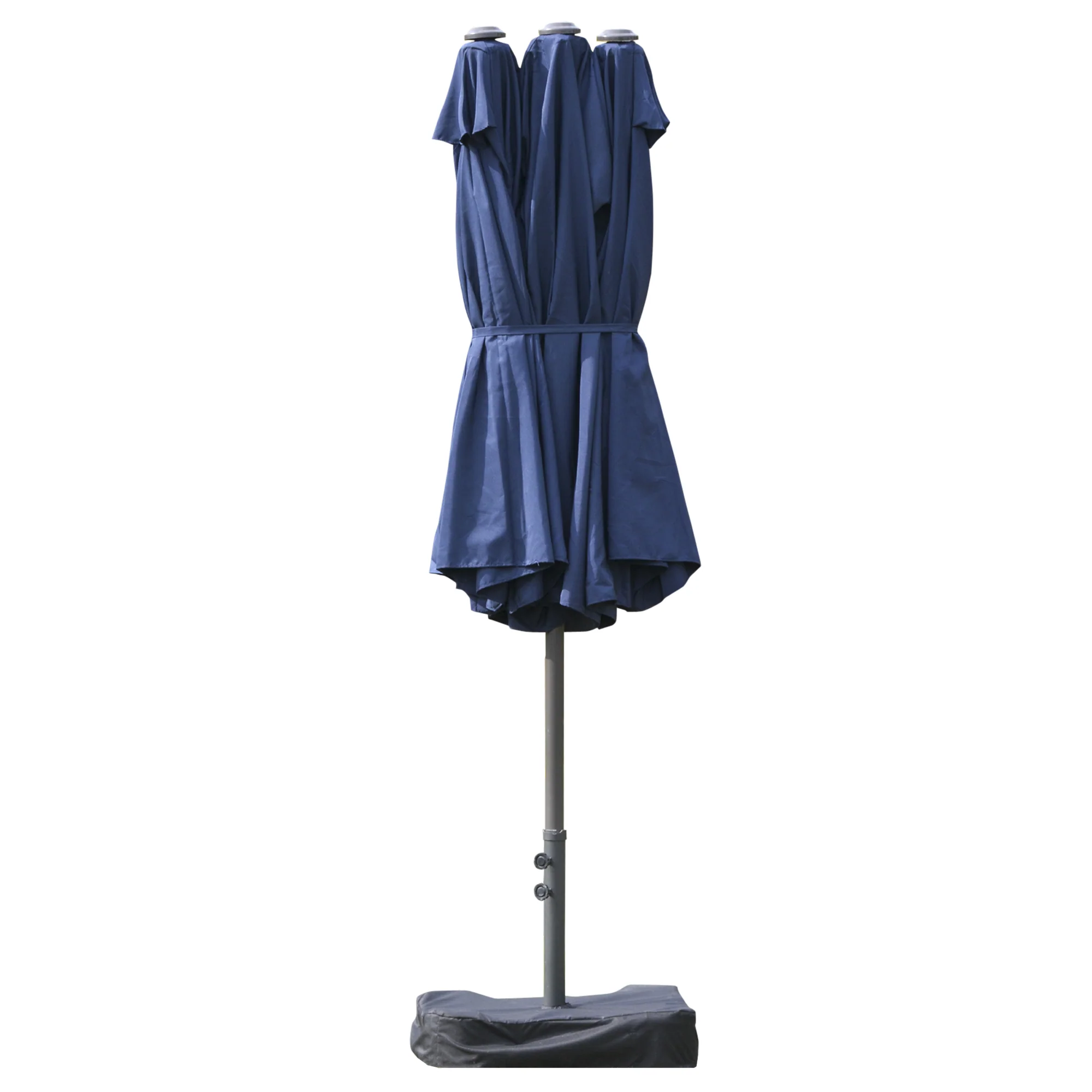 15' Twin Canopy Patio Umbrella with Crank & Cross Base, Dark Blue - Image 2