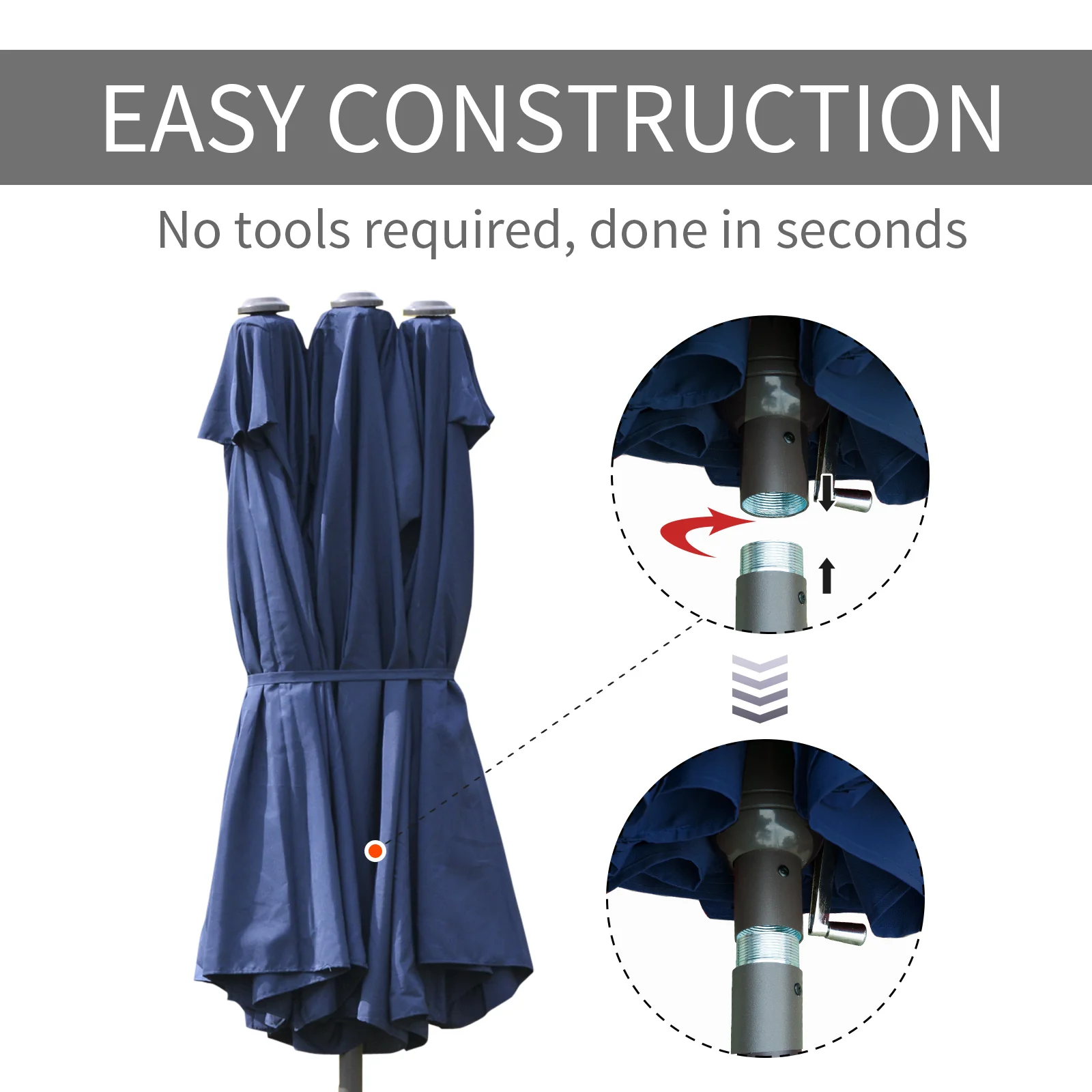 15' Twin Canopy Patio Umbrella with Crank & Cross Base, Dark Blue - Image 7