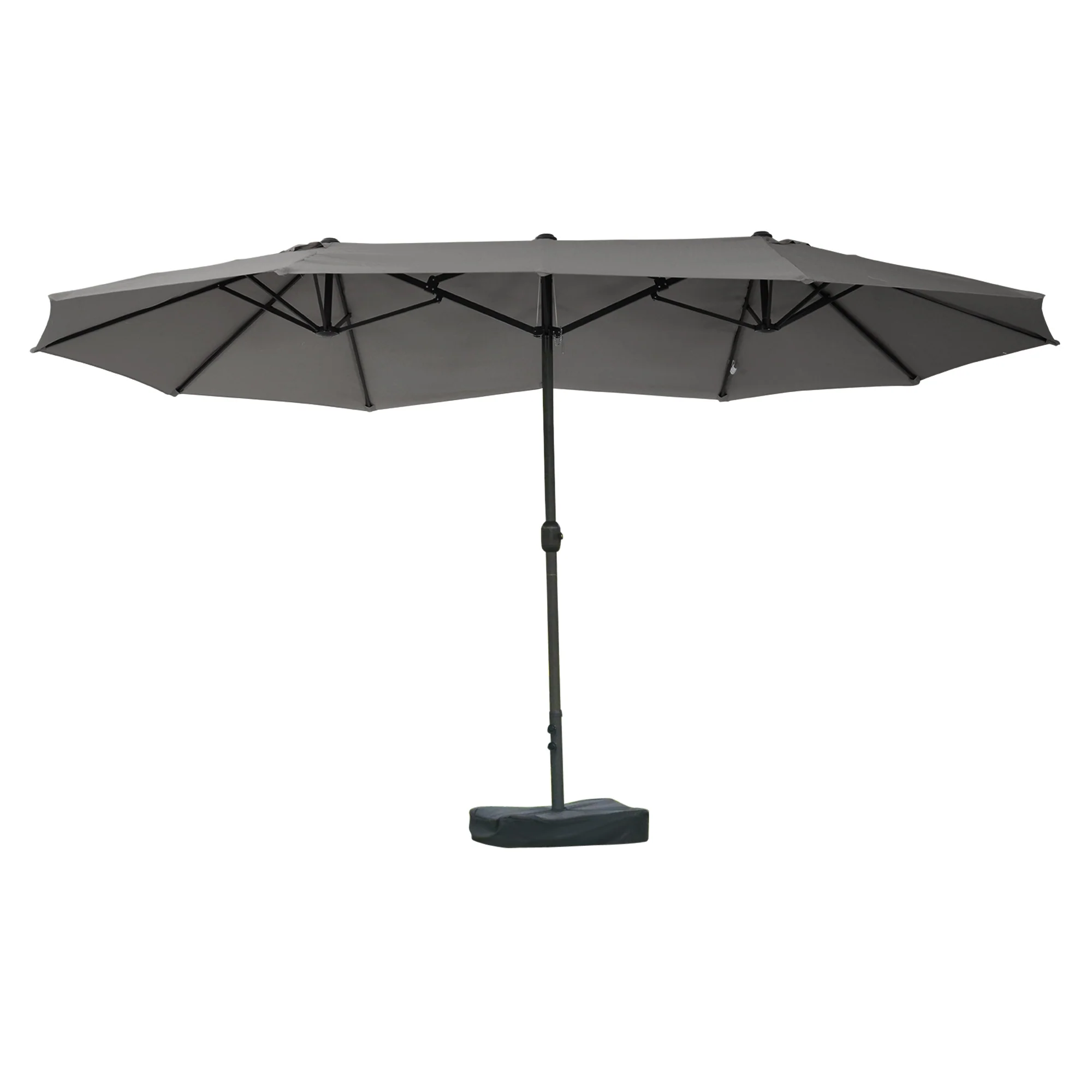 15' Twin Canopy Patio Umbrella with Crank & Cross Base, Dark Grey