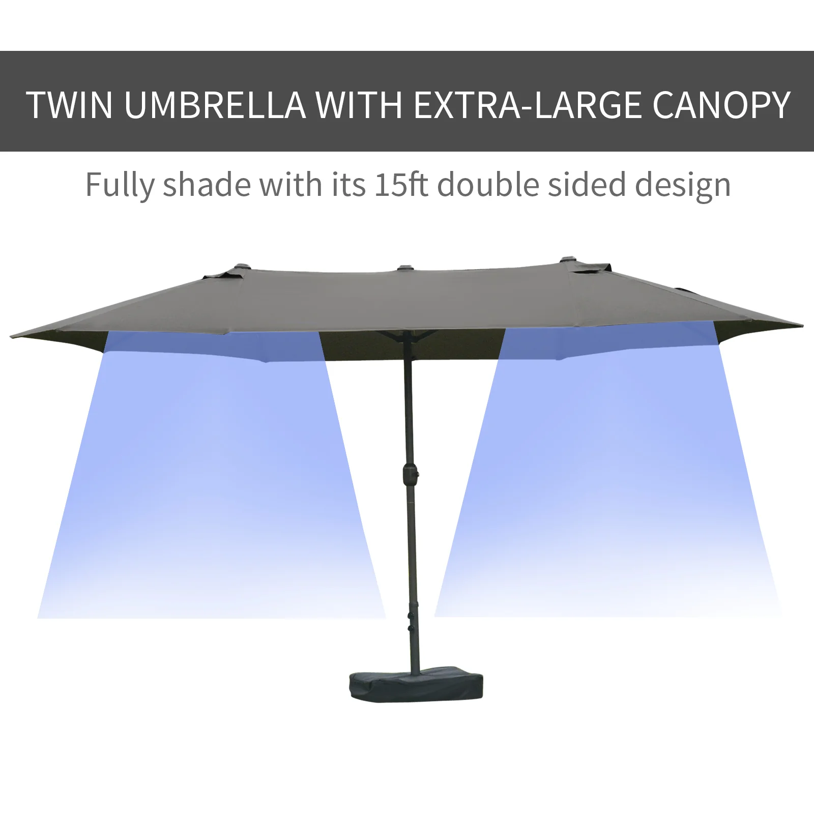 15' Twin Canopy Patio Umbrella with Crank & Cross Base, Dark Grey - Image 6